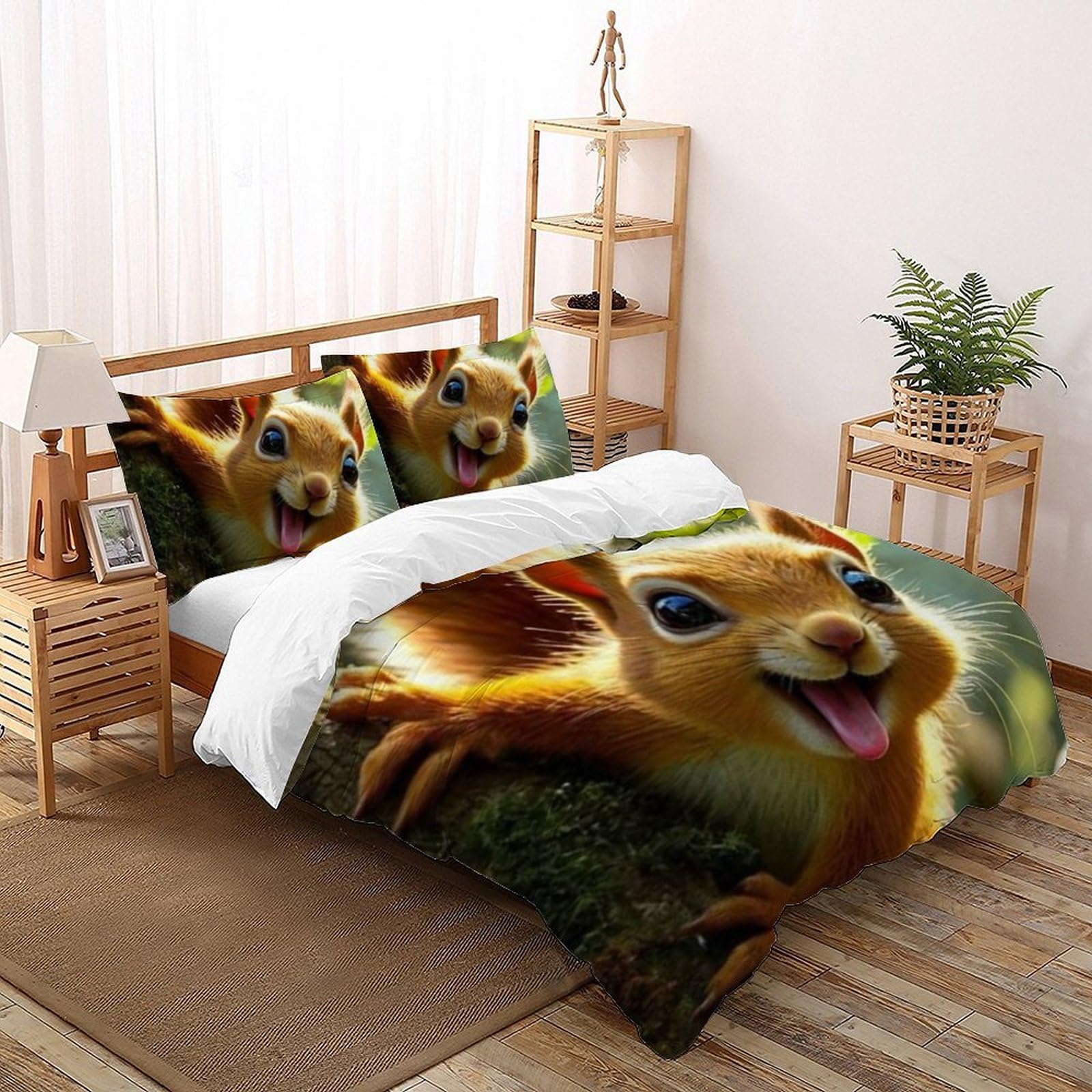 Parure de lit écureuils 3D pour chambre de fille passionnée par les animaux de la forêt
