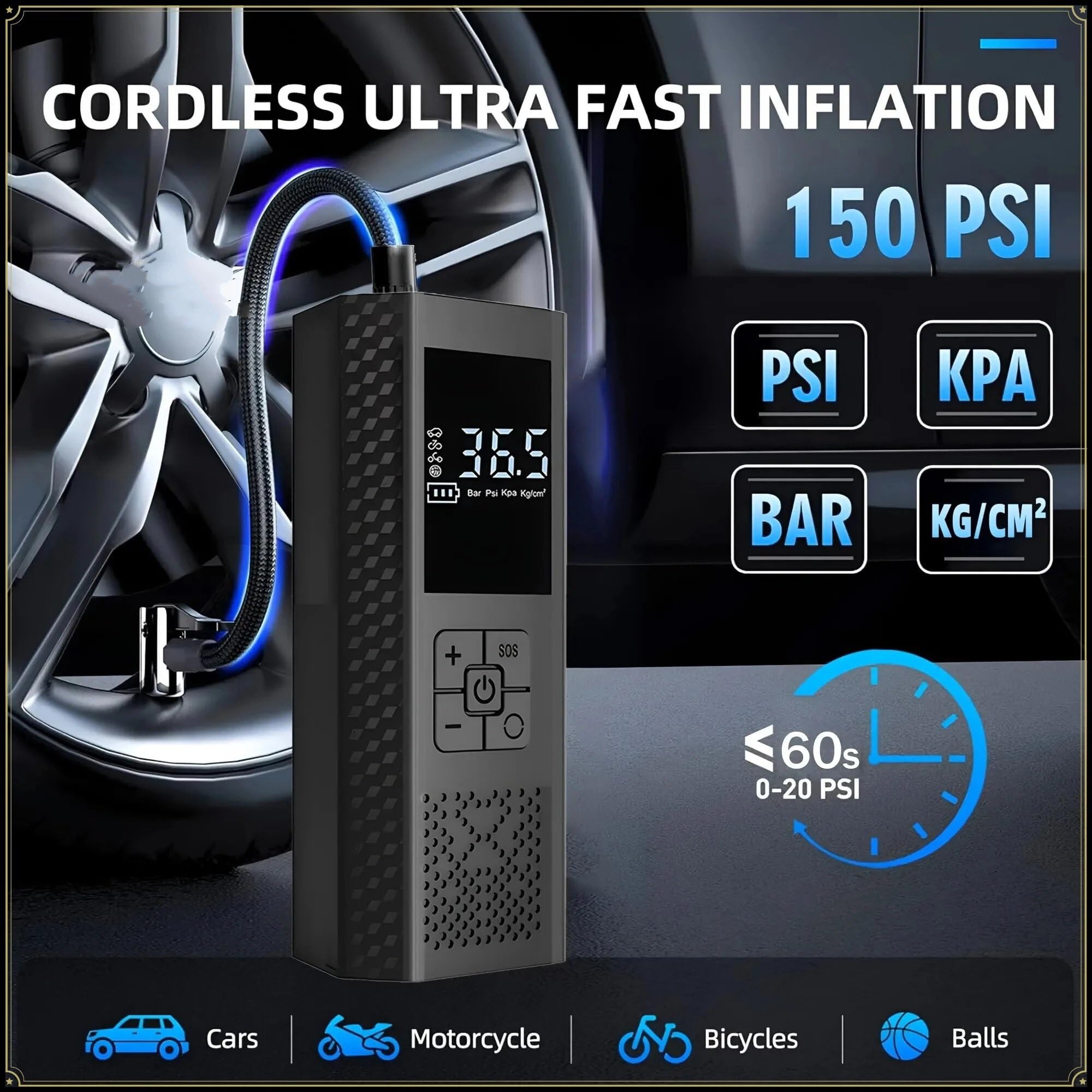 Inflador Ruedas Coche Inflador De Neumáticos Eléctrico Inalámbrico Portátil Herramienta De Bomba De Compresor De Aire De 150PSI Para De Motocicleta Bicicleta Y Coche Compresores de aire portátiles