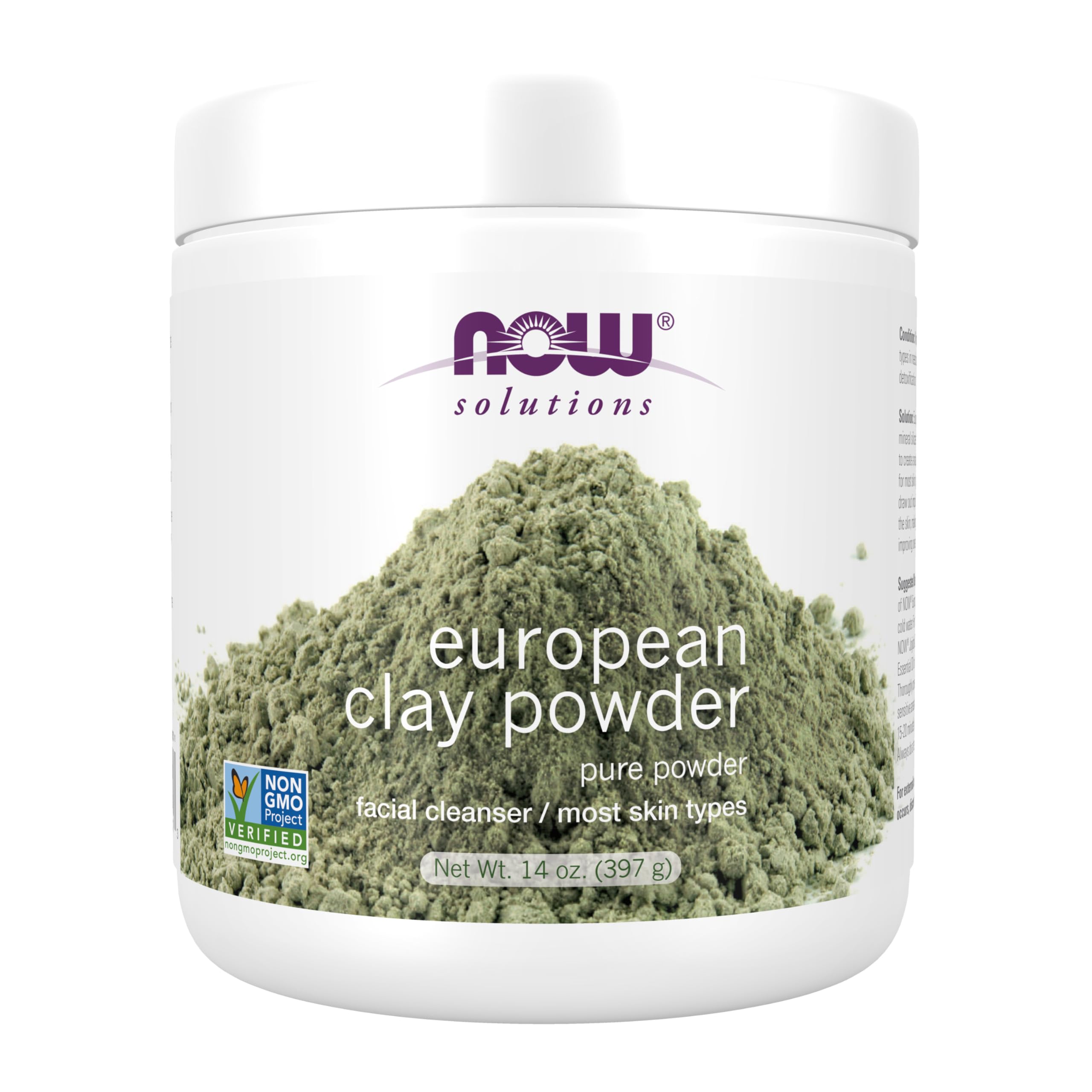 NOW Foods Solutions, European Clay Powder, Pure Powder for a Detox Facial Cleansing Mask, 14-Ounce
