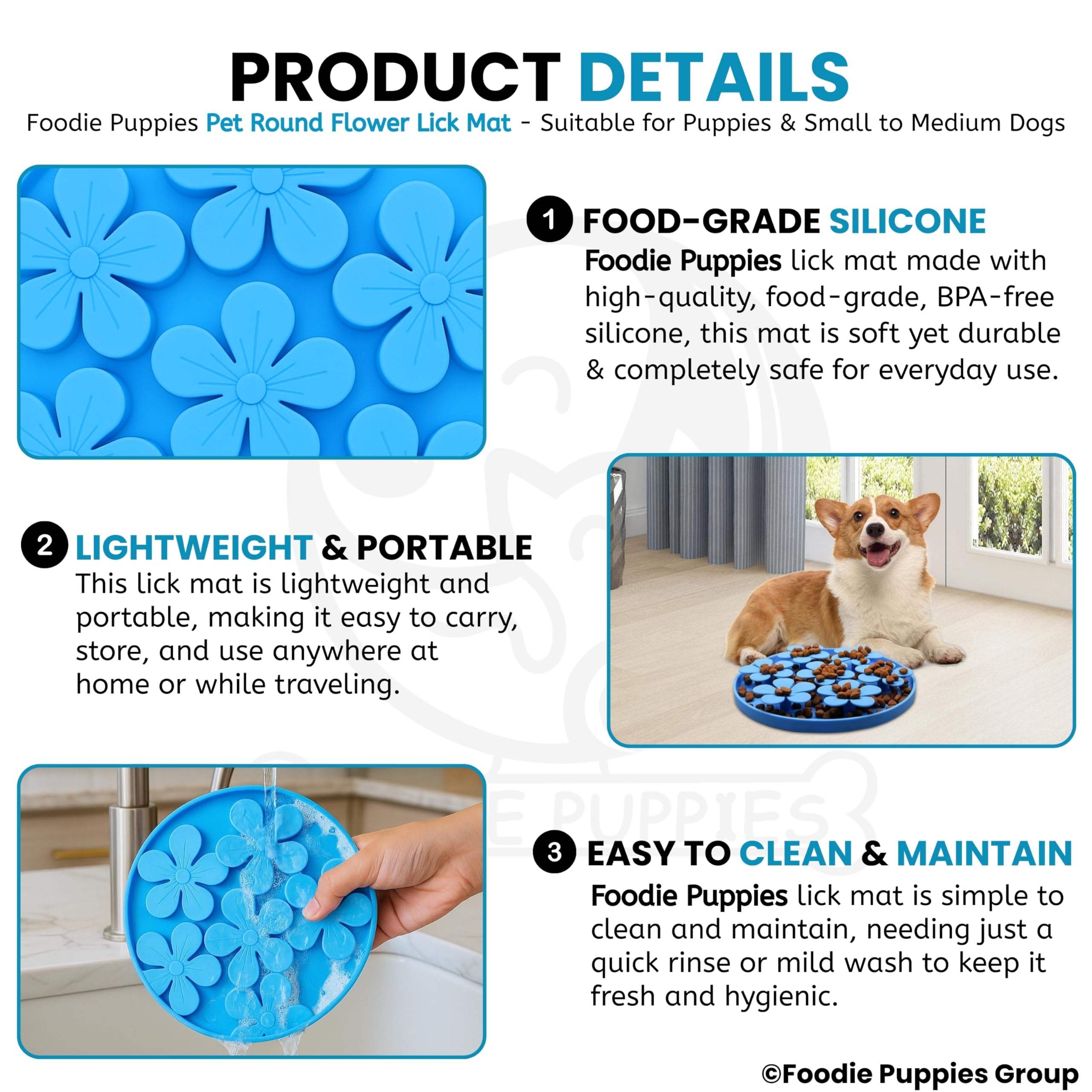 Foodie Puppies Round Silicone Slow Feeding and Licking Mat for Cats and Puppies - Flower Food Mat | Slow Feeder Bowl, Dog Cat Puzzle Toy 1
