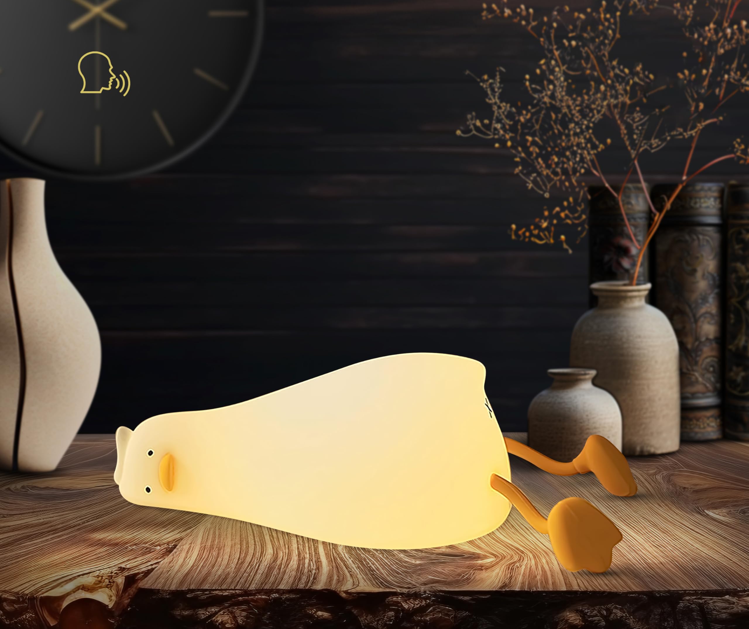 MD TEAM Lying Flat Duck Night Light w/Voice Control - Adjustable Brightness w/ 7 Light Colors, 30-Minute Timer - Phone Stand for Nursery, Funny Gifts for Duck Lovers, Weird Stuff Gift Idea Cute Lamp