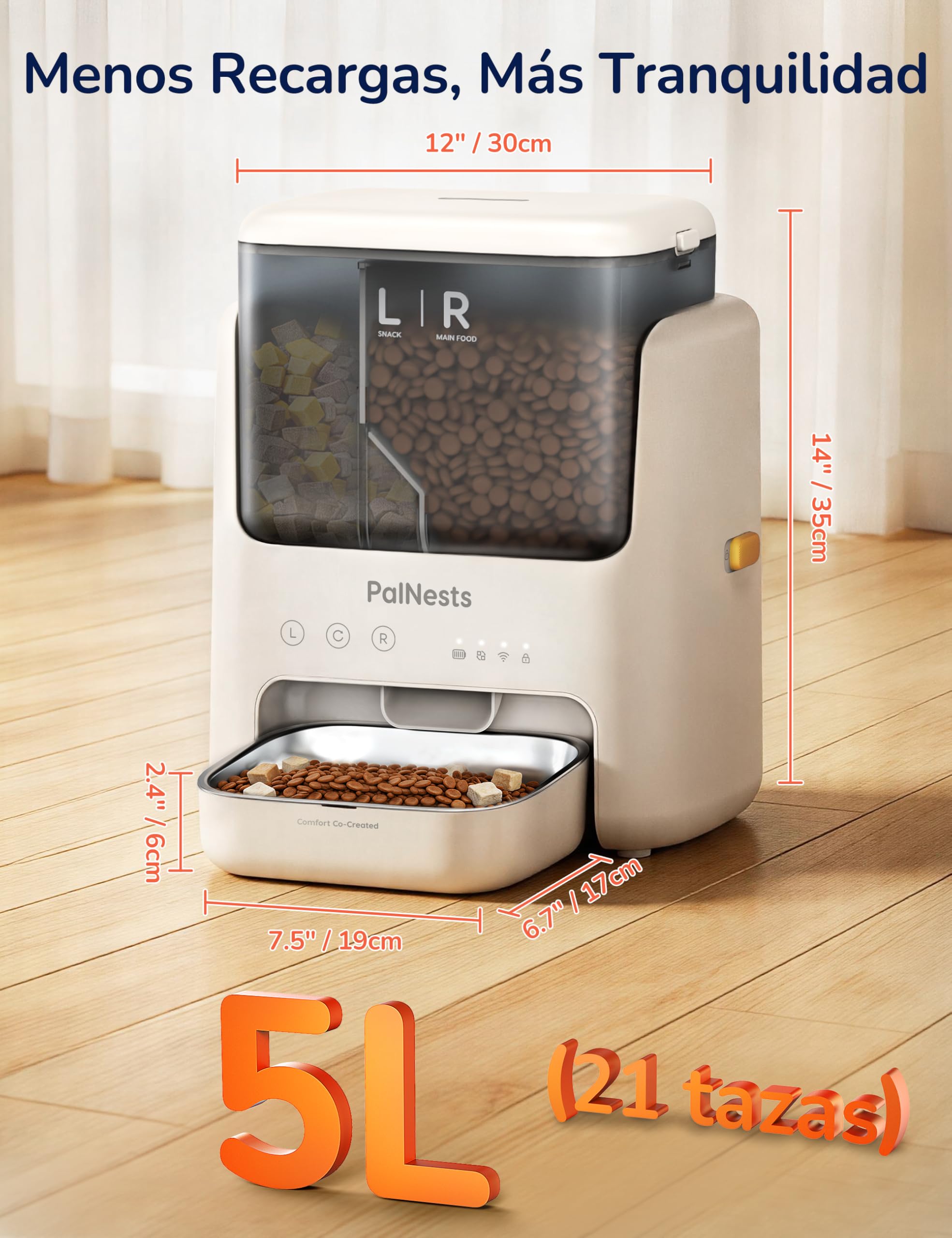 Comedero Gato Automatico, 5L Doble Tolva Dispensador Comida Gatos/Perros, 2.4G/5G WiFi, App Control, 10 Comidas por Día, Liofilizados Compatibles, Control de Porciones, Cuenco de Acero INOX