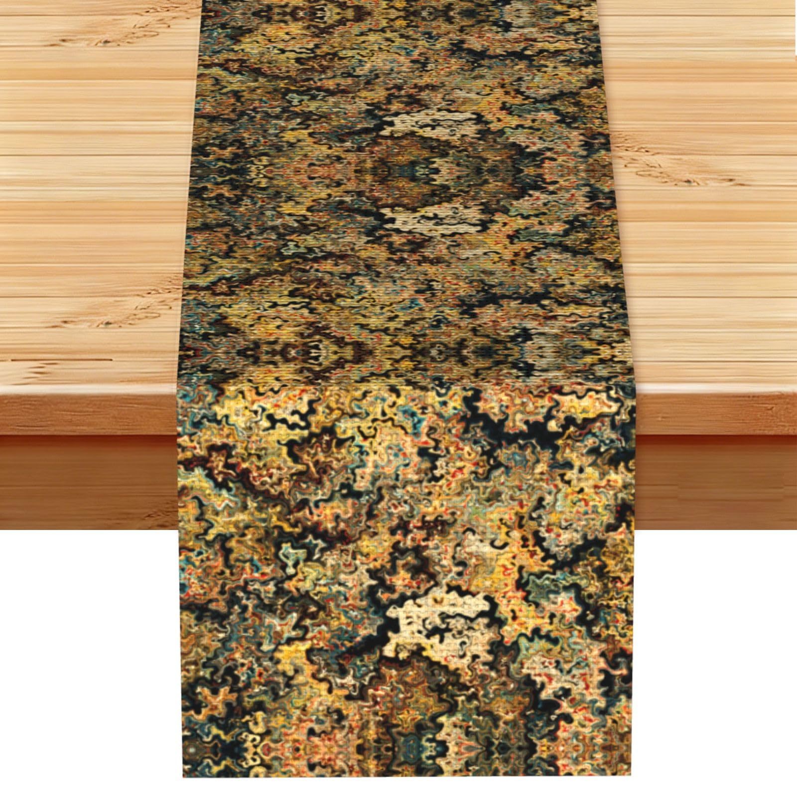 Abstract square pattern Linen Feel Table Runner Wedding Party Home Decoration