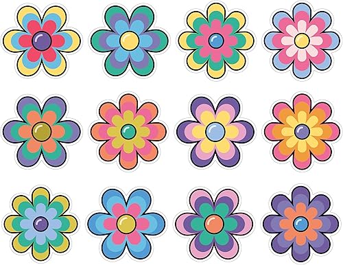 Happily Ever Elementary Retro Remix - Tablón de anuncios de 12 piezas, flores de papel coloridas para baby shower, fiesta y decoración de aula