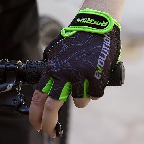Miniatura 6 de RocRide Guantes de ciclismo de medio dedo con protección acolchada mejorada para ciclismo de carretera y montaña con tamaño unisex para hombres,