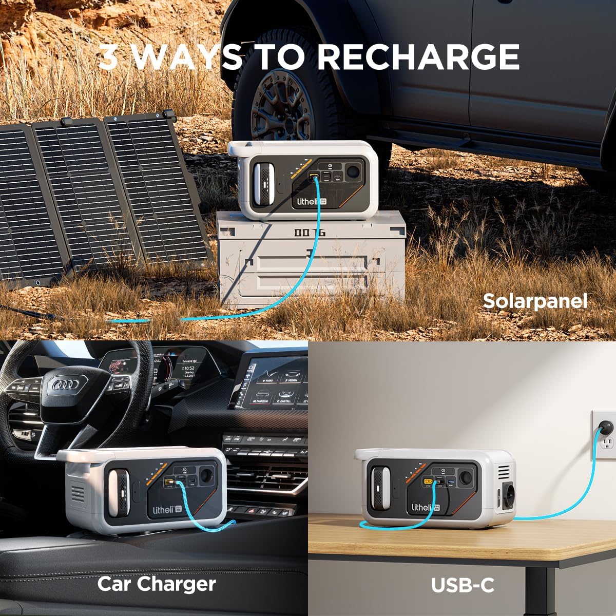 Litheli 218 Serious Portable Power Station 216 Wh Camping Lithium Battery Solar Generator, 200W AC Outlet, Power Bank for Home Outdoor Emergency RV Van Hunting