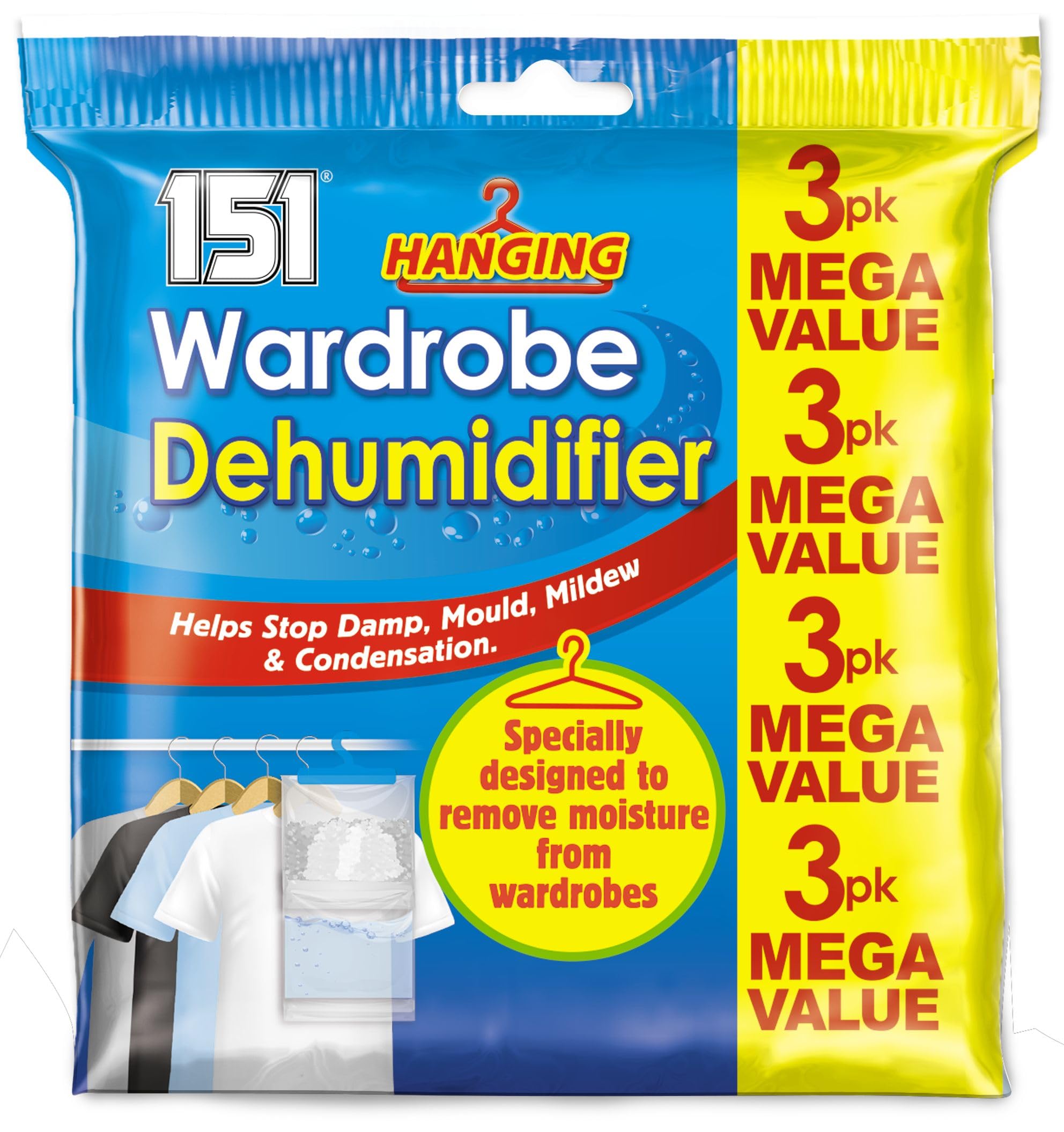 Hanging Wardrobe Dehumidifier Damp Mould Mildew Moisture Condensation 3PK x3