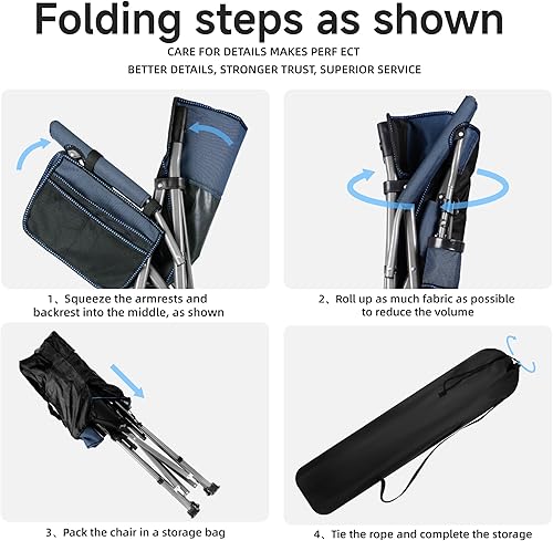 Miniatura 5 de Silla de camping plegable con portavasos y bolsa de almacenamiento, soporte resistente de 400 libras, silla de campamento portátil plegable de gran