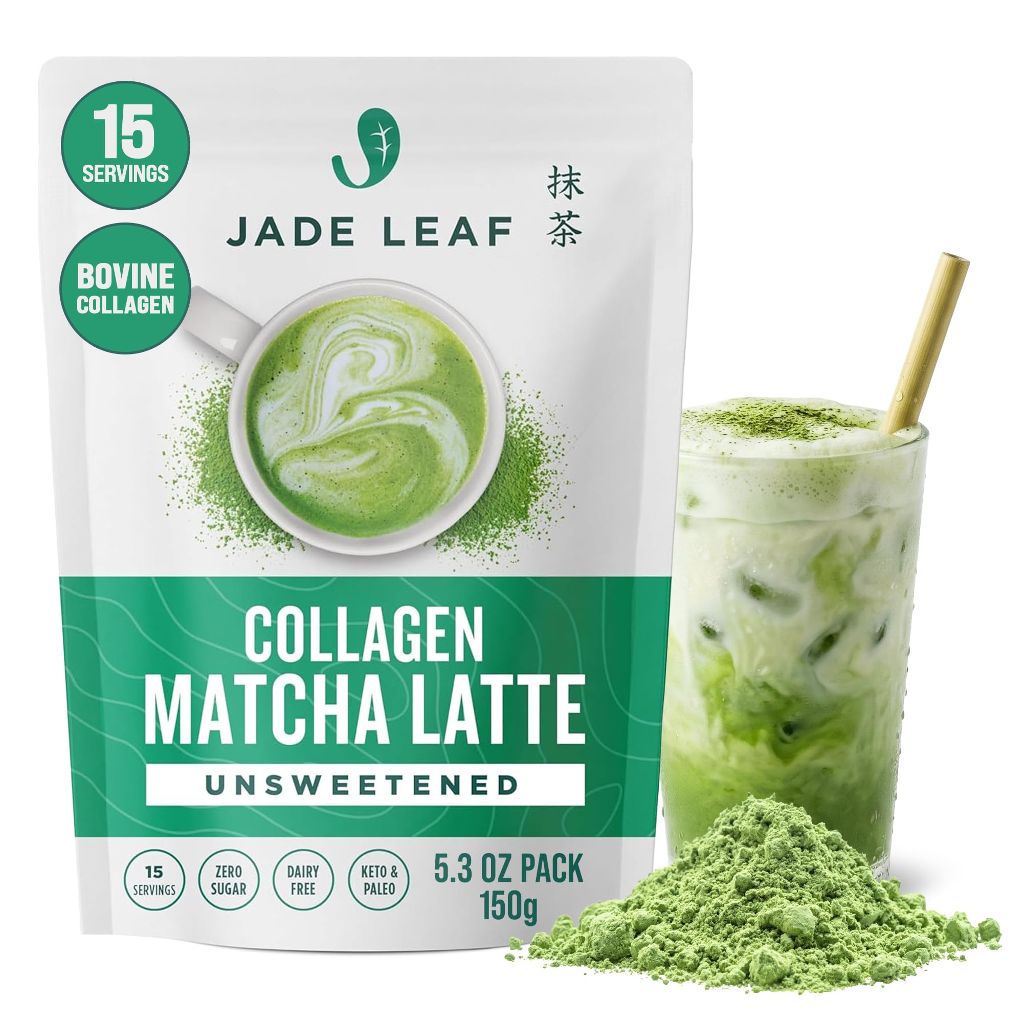 Collagen Matcha Latte Mix - Unsweetened - 5.3oz Pouch