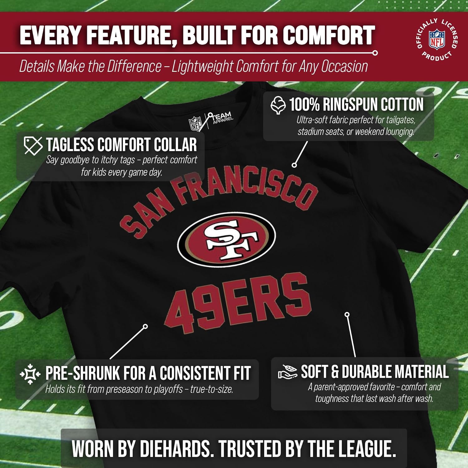 Team Fan Apparel NFL Youth Gameday Football T-Shirt, Lightweight Tee, Tagless Sports Gear, Boys and Girls Apparel - Image 3