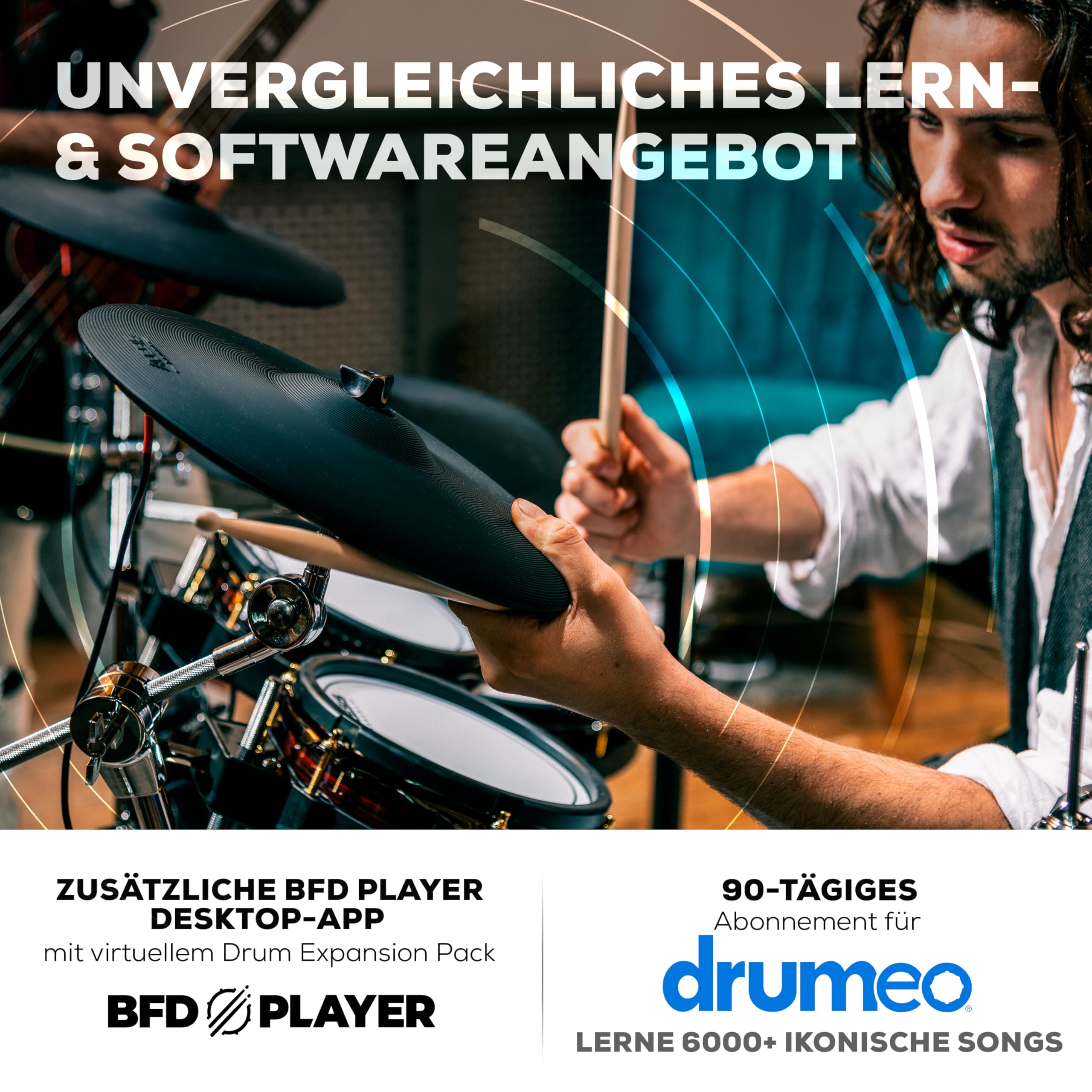 Alesis Strata Core E Schlagzeug mit Touchscreen, Triple Zone Becken, Active Magnetic Hi-Hat, Dual Zone Mesh Heads, 8" Kick, 144K Multikanal-Samples