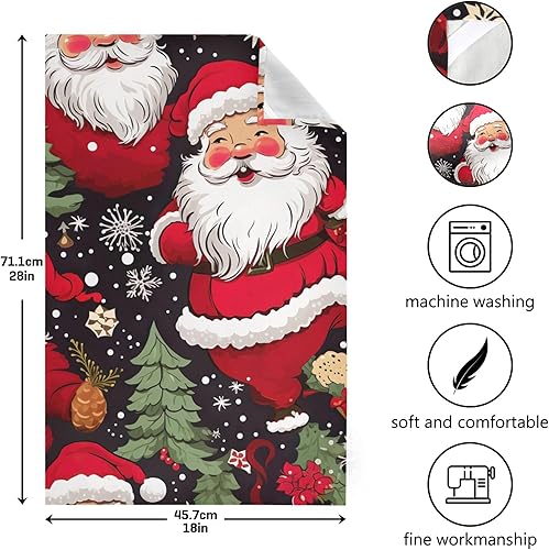 Miniatura 2 de ODAWA Cute Tea Hand Towel Retro Christmas Santa Claus Red Dish Towels for Kitchen Decor Washcloths Rags Soft Absorbent 18 x 28 Inch, 1 Pack