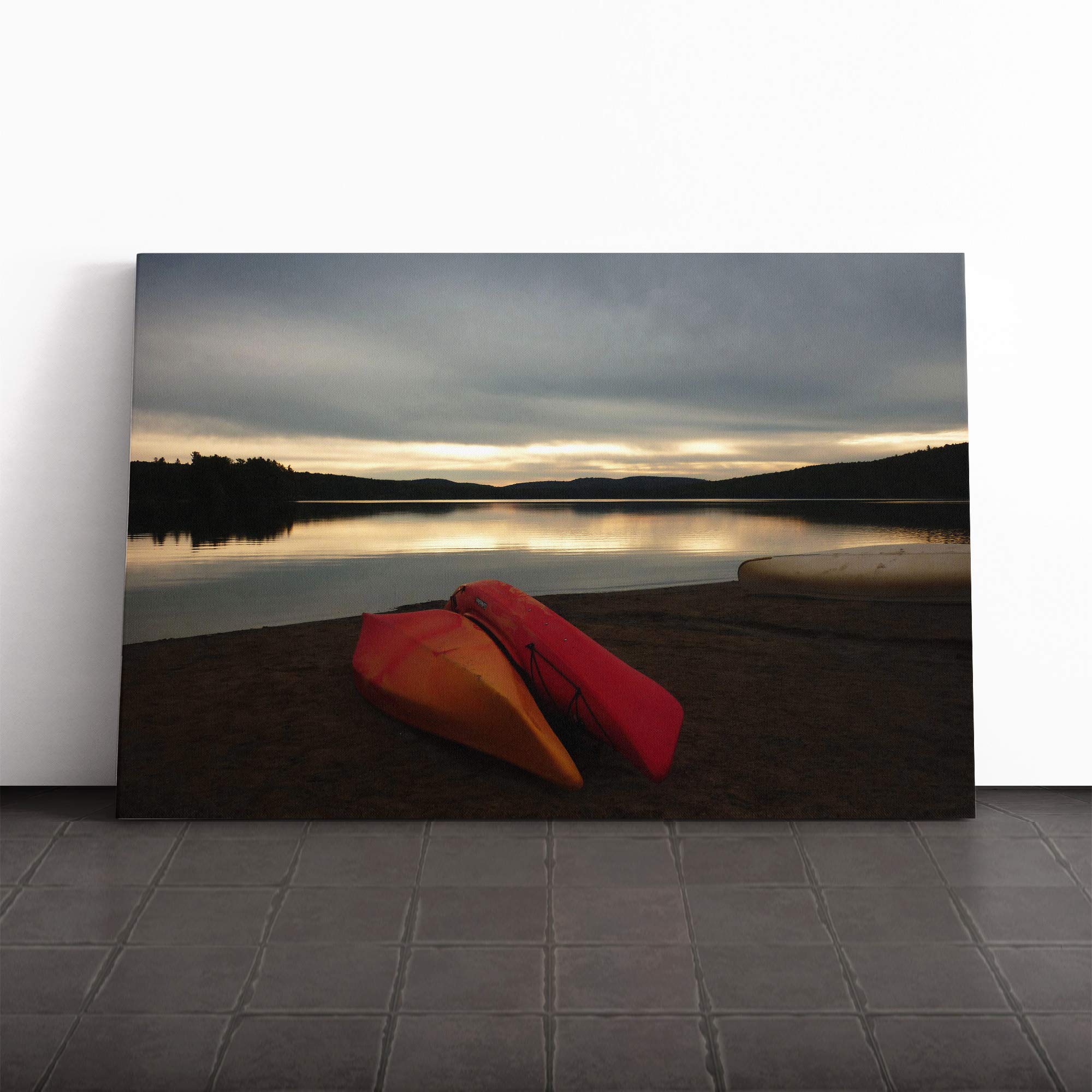 Canoeing Lake Landscape Canvas Print | Gallery Wrapped 30mm Frame Wall Art | 30x20 inches | Ready to Hang | Modern Landscape Picture | Living Room Bedroom Lounge Office