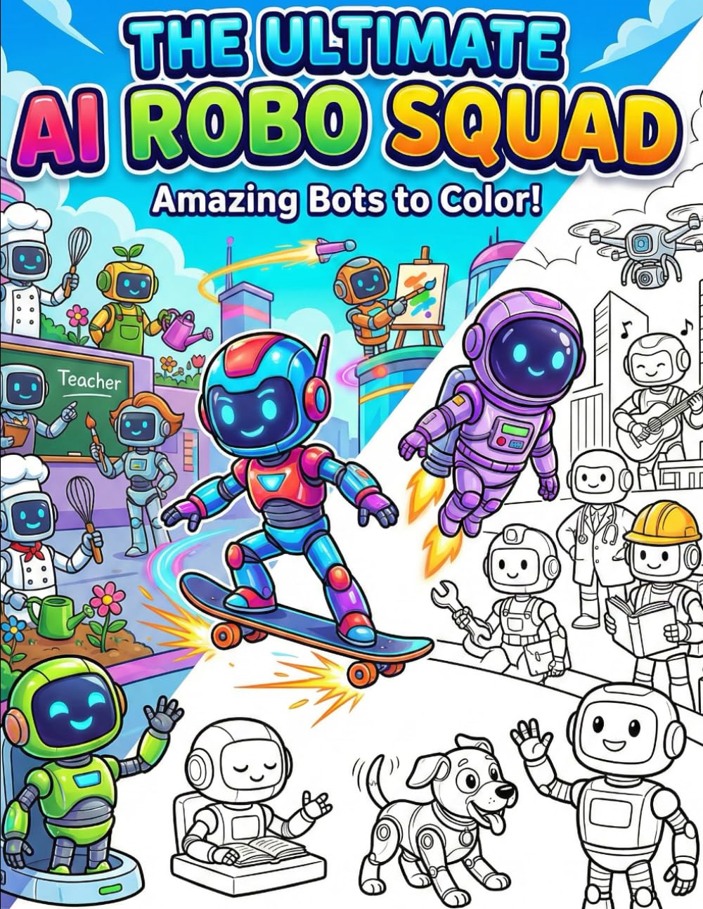 The Ultimate AI Robot Coloring Book: Cool Bots with Color Guides! Fun Side-by-Side Coloring for Kids