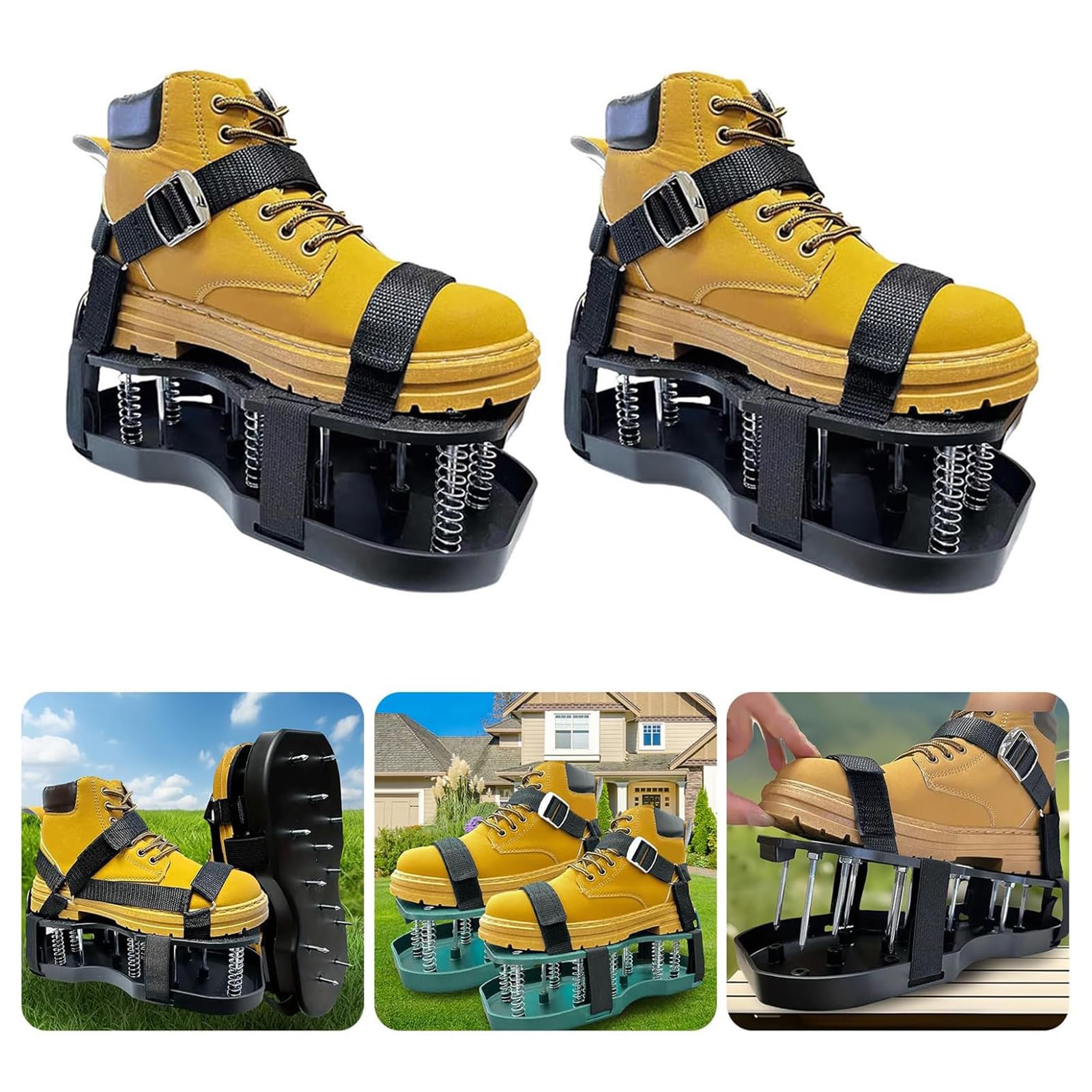 1 Par De Zapatos Aireadores para Césped, Herramienta Aireadora, con Correas Ajustables con Resorte/Puntas, Premontadas, para Airear Patios Y Jardines