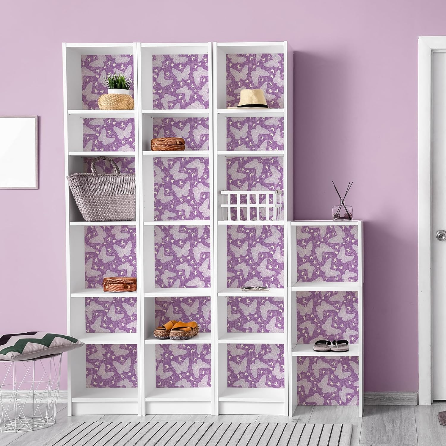 Purple Butterfly Floral Wallpaper Peel and Stick Romantic Elegant Violet Wallpaper for Bedroom Girls Room Decorative Butterfly Contact Paper for Cabinet 12"x118" Self Adhesive Wall Paper