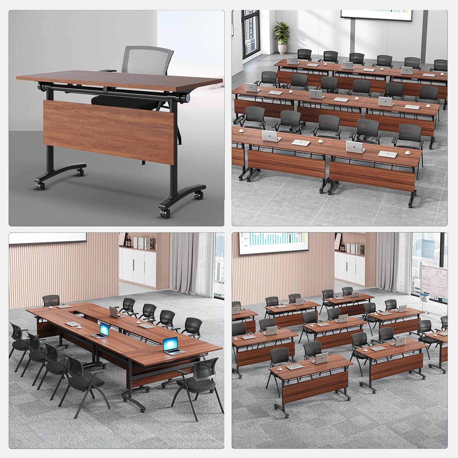 4 Pieces a,47 * 20 * 29,Tavolo da conferenza Pieghevole, Tavolo da Formazione modulare con Piano Ribaltabile, postazioni di Lavoro mobili salvaspazio con telai in Acciaio Rinforzato
