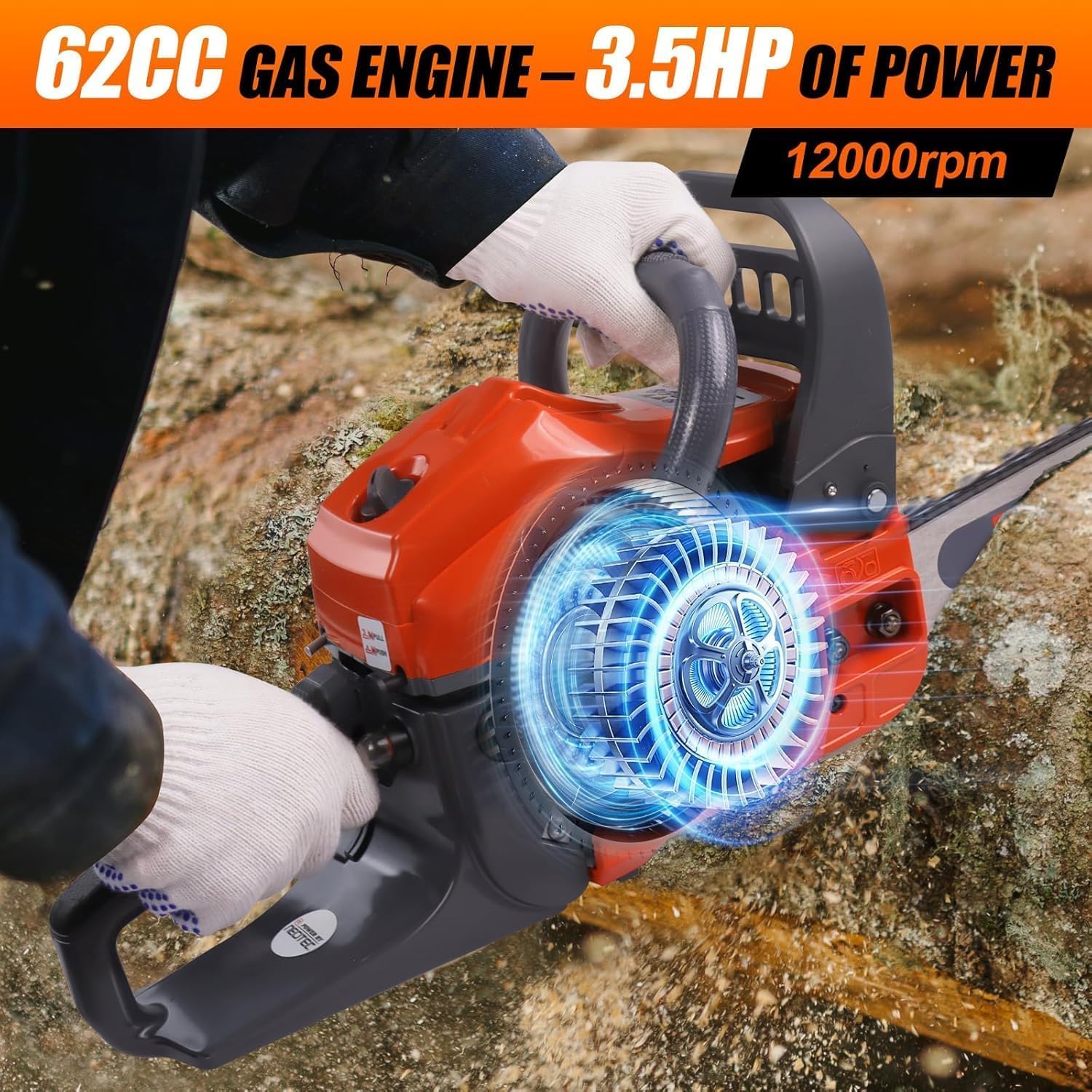 62CC Gas Powered Chainsaw 18 22 Inch Bars Handheld Cordless Ergonomic Chainsaws photo 5