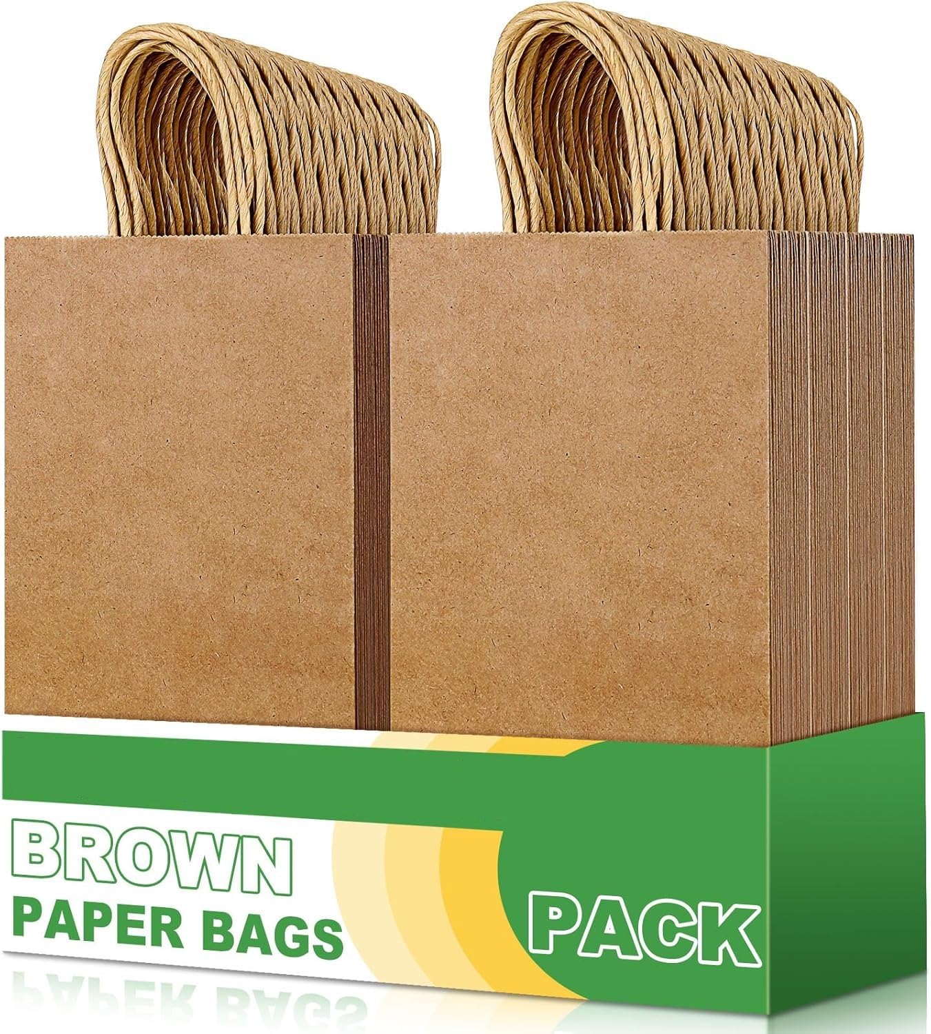 Amit Marketing Kraft Paper Bags with Handle - Small Brown Paper Gift Bags (6x3x9 Inch) for Return Gifts, Wedding, Birthday, Christmas, Party Favors, Shopping, Retail, Grocery, Craft & Business Use (Pack of 100)
