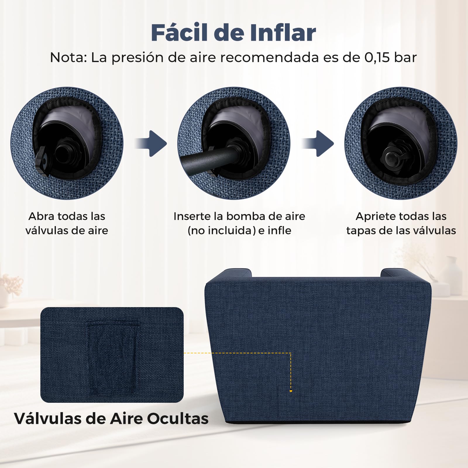 COSTWAY Sofá Hinchable, Sillón Inflable Portátil con Funda Desmontable, Amplios Reposabrazos y Asiento Espacioso, Silla Sofá Inflable Individual para Salón, Dormitorio, Oficina, 104x81x67 cm (Azul)
