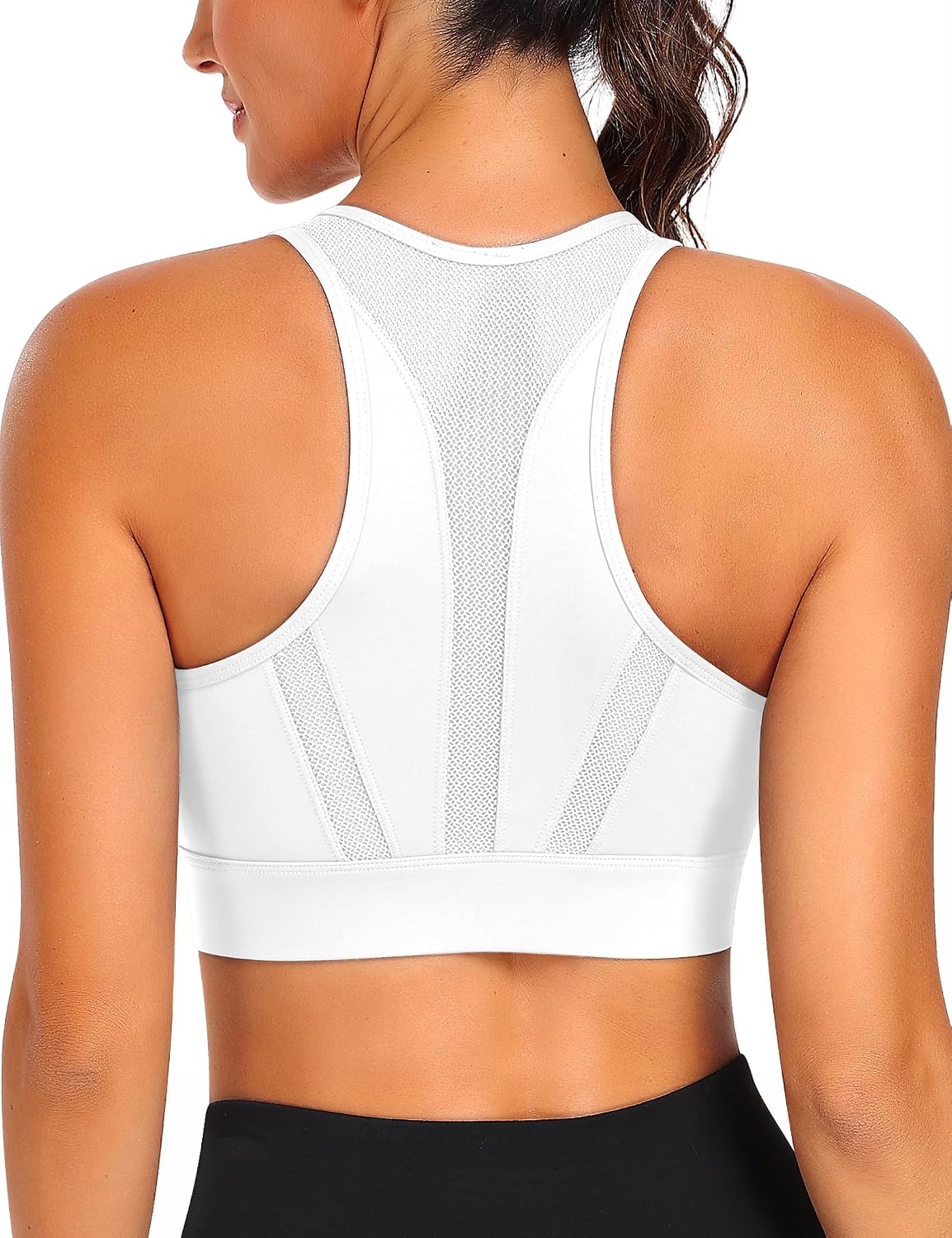 JoyGirl Zip Front Sports Bra Mesh Racerback High Impact Workout Bra image 2