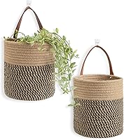 Goodpick 2-Pack Jute Rope Hanging Baskets - 7.87x7" Small Woven Wall Baskets for Plants, Storage, Kitchen, Bathroom & Home Decor