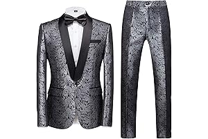 Mens 2 Piece Classic Cut Black and Silver Suit for Daily Business Wedding Party