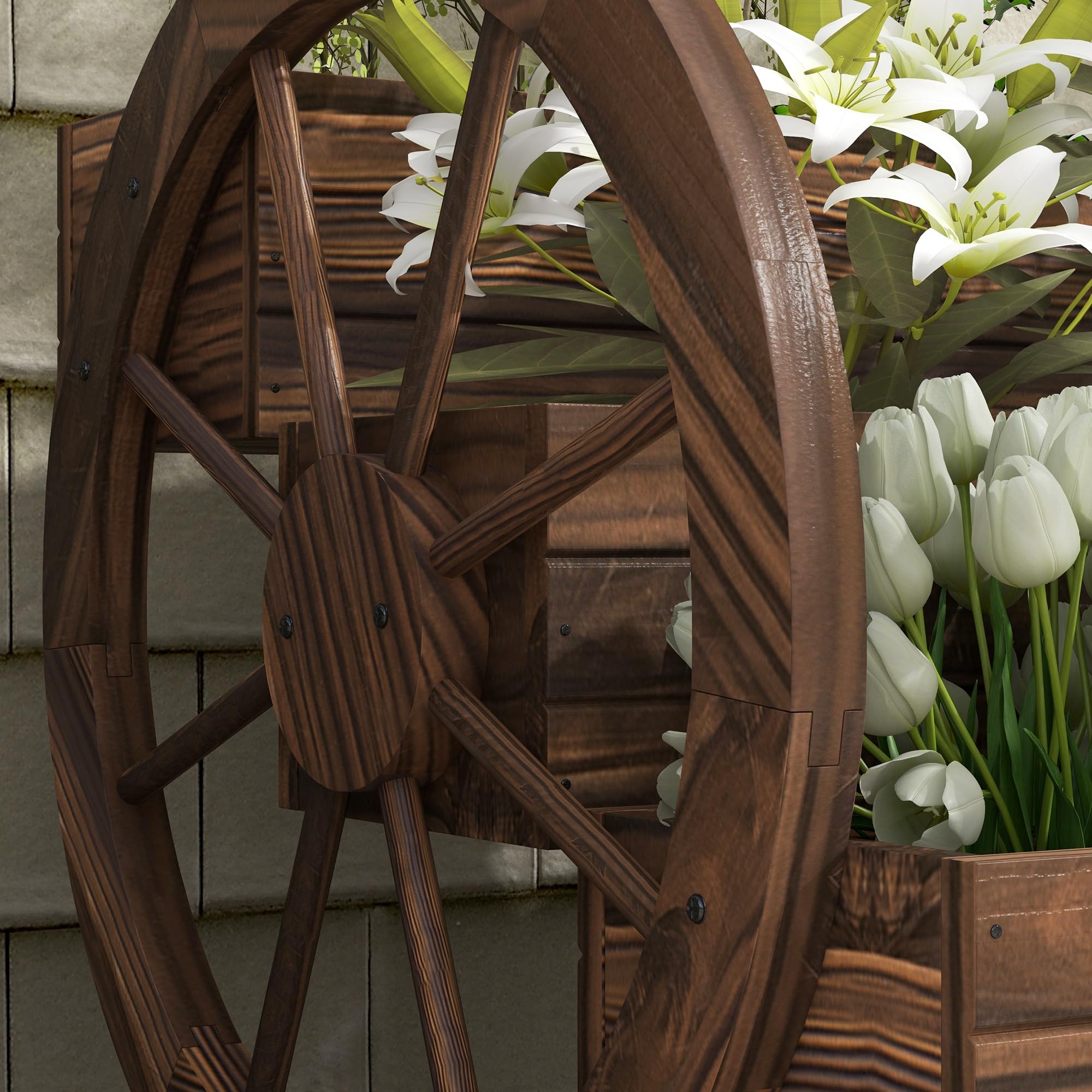 Outsunny Jardinière sur Pieds carré Potager 3 étages Style Rustique Chic avec 2 Roues Charrette Bois Sapin, Trous de Drainage, dim. 62L x 61l x 57H cm Marron