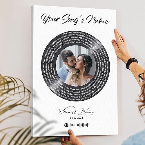 Miniatura 5 de VICILO Lienzo decorativo de pared con letras de canciones, con un disco de vinilo personalizado, ideal para marido o novio. Celebra mil años de amor