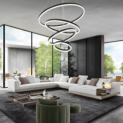 Candelabro LED moderno, lámpara colgante de 3 anillos negra, lámpara colgante regulable y moderna para comedor, iluminación colgante LED