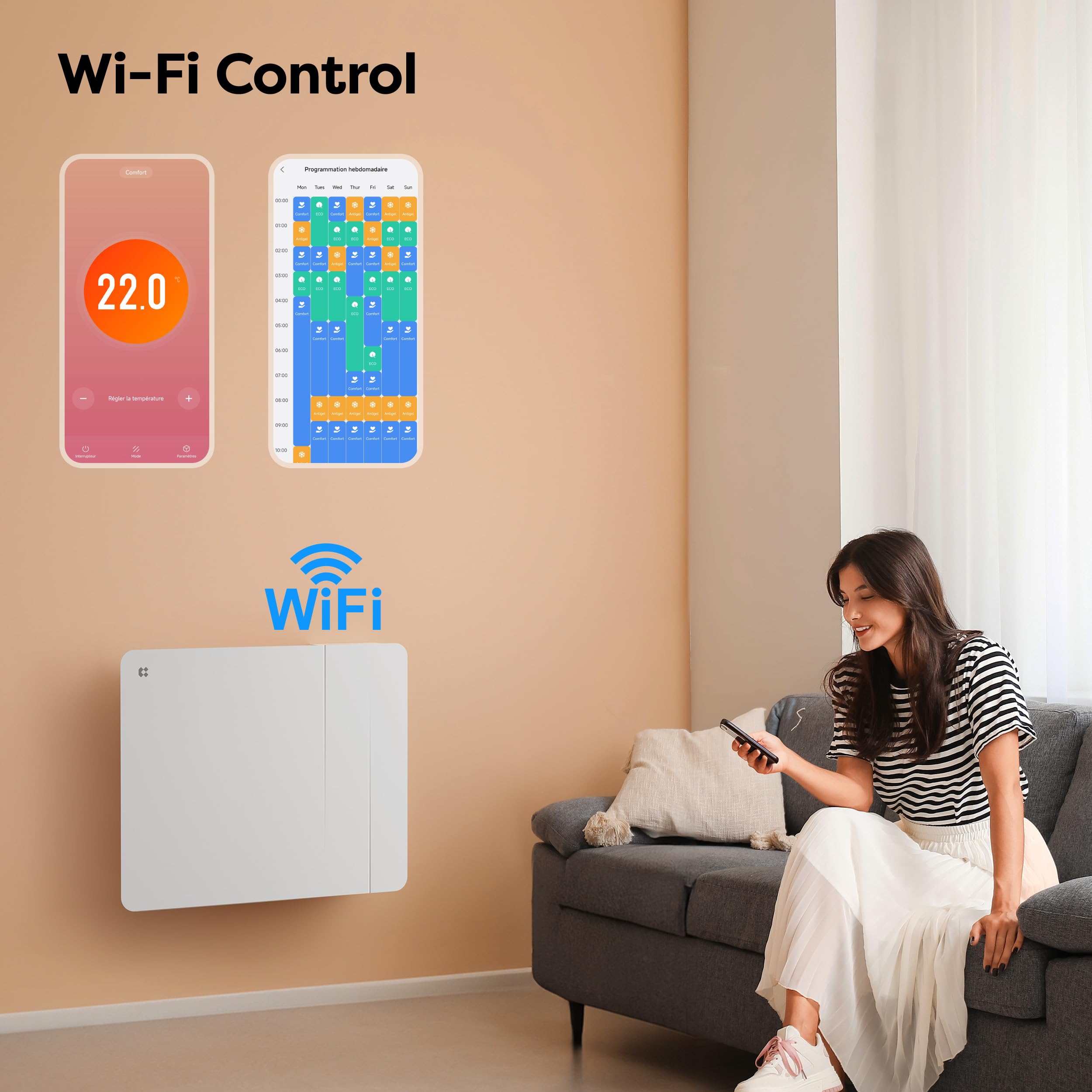CIARRA Ceramiczny grzejnik bezwładnościowy i folia grzewcza 1000 W - podwójna technologia do małych pomieszczeń (10-15m²) - WiFi, programator, bezpieczeństwo dzieci - CBHTD10A-W