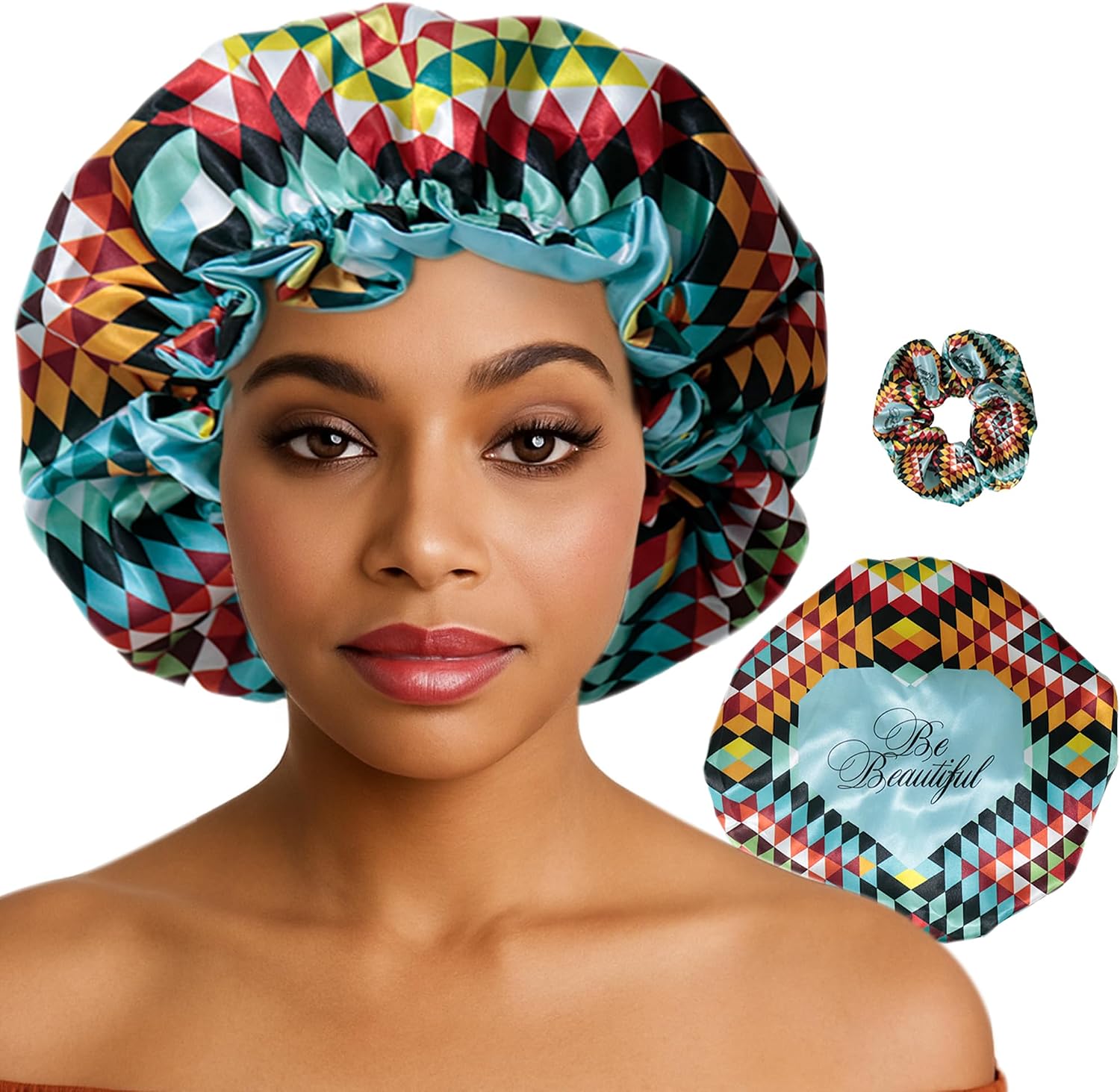 Discover Premium African Double Layer Silk Satin Bonnets Designed for Hair Protection, Moisture Retention, and All-Night Comfort with XL Scrunchie
