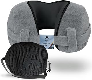 A ACTIVE SOUL - Nackenkissen - Flugzeug - Auto - Flexibler Klettverschluss - Memory Foam - bequemes Reisekissen mit Tasche - verstellbares Nackenhörnchen (Grey)