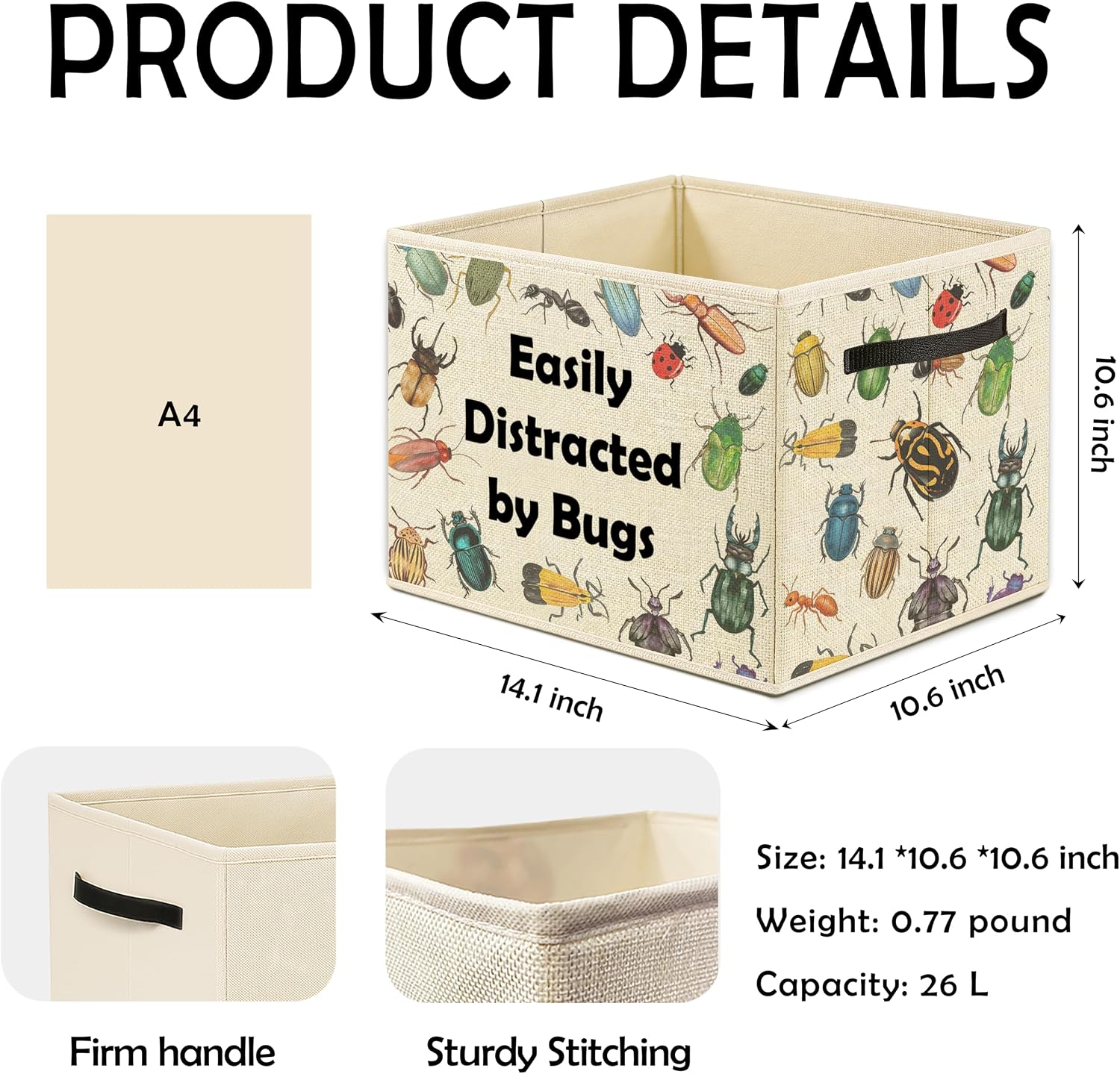 Bug Lovers Gifts for Kids Storage Bin Box, Insect Entomology Gifts, Easily Distracted by Bugs Foldable Laundry Basket Toys Books Clothes Organizer for Kids Room Nursery Playroom Decor