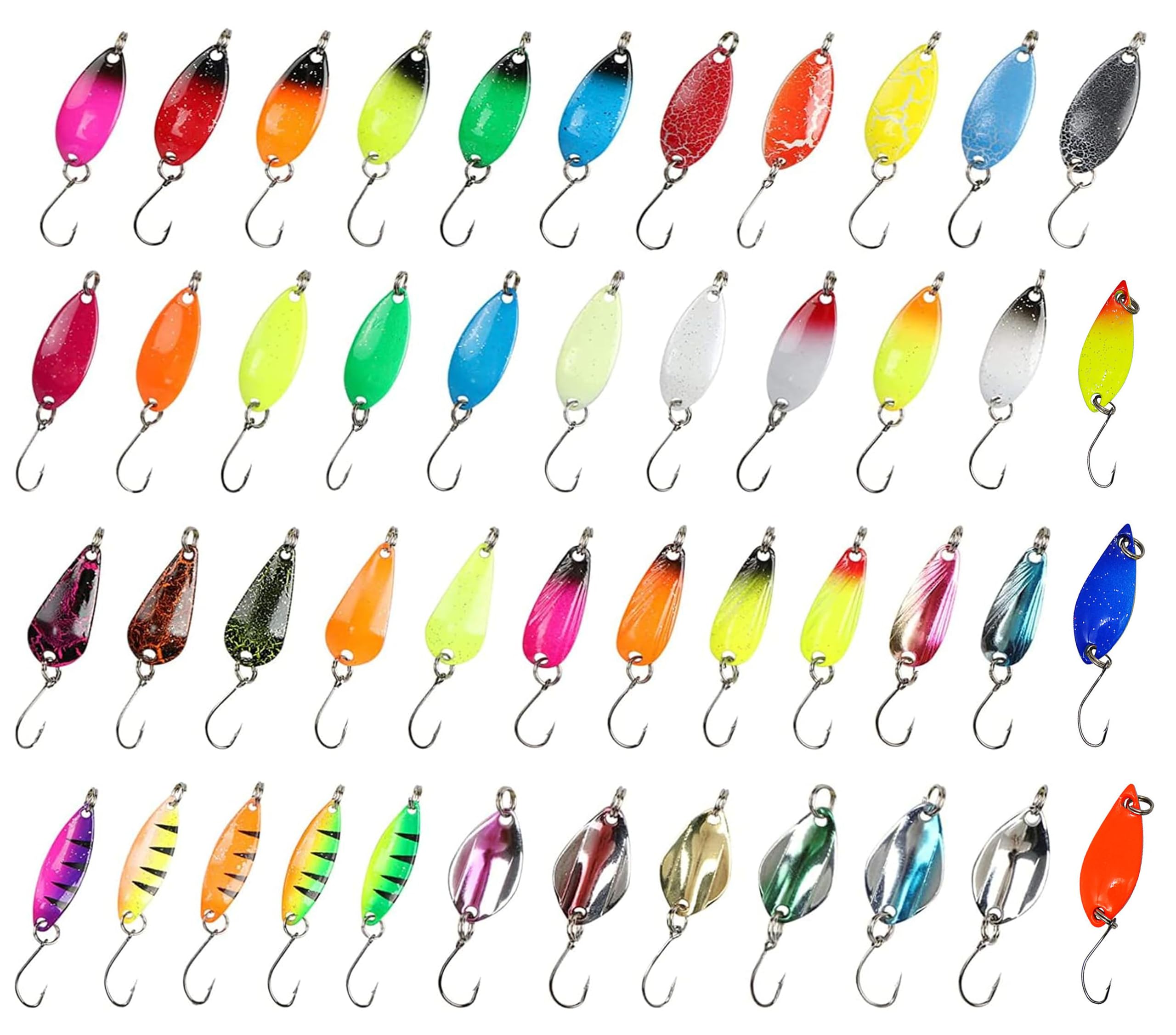 Cucchiaini Da Pesca Esche 46 Pezzi Esche Artificiali,Esche Da Pesca, Fishing Set,Esche Per La Pesca Alla Trota,Spoon Trout Area Per Trota, Persico,Luccio Spoon Kit Con Scatola