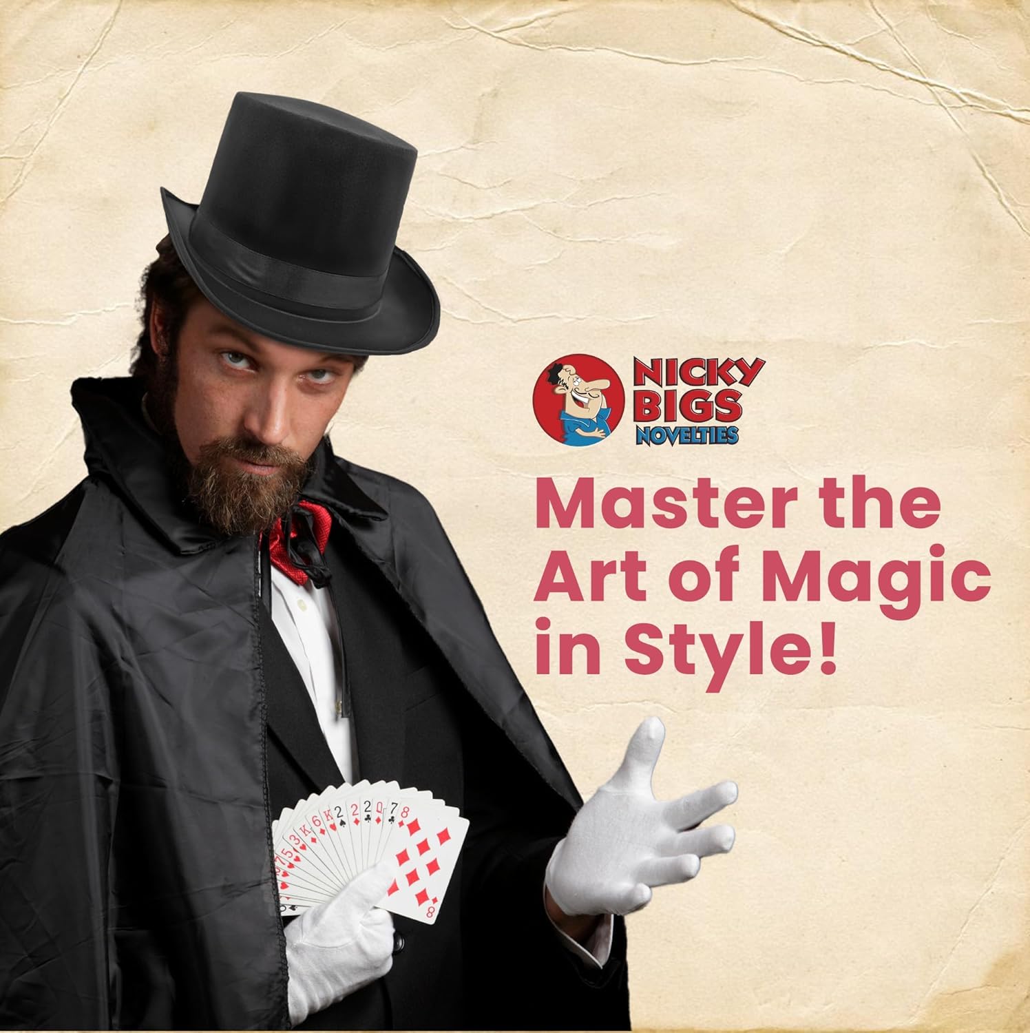 Nicky Bigs Novelties Satin Tall Black TopHat For Men, Magician Hat, Slash Hat, Steampunk Hats, Victorian Hats, TopHat Costume For Men - Image 9