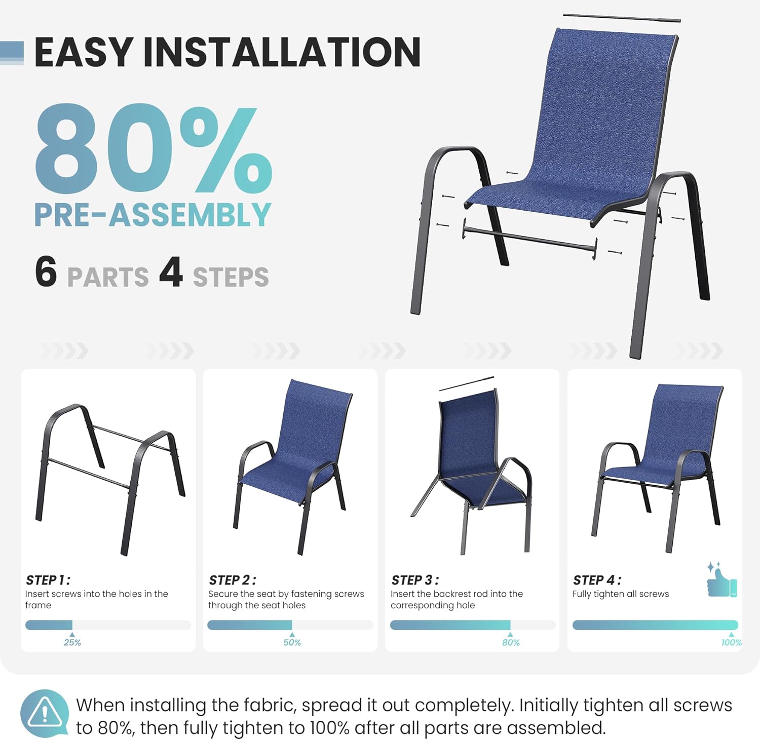 Patio Dining Chairs Set of 4, Outdoor Stackable Dining Chairs High Back for All Weather, Patio Furniture for Backyard, Porch, Garden, Pool Deck (Blue)