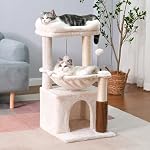 Arbre de chat 32 Petit arbre de chat pour les grands chats Tour de chat adulte avec poste d'éraflure,15.7.-Large Hammock et auto-groomère, ainsi que Perche supérieure amovible et large condo pour les chats intérieurs-Beige