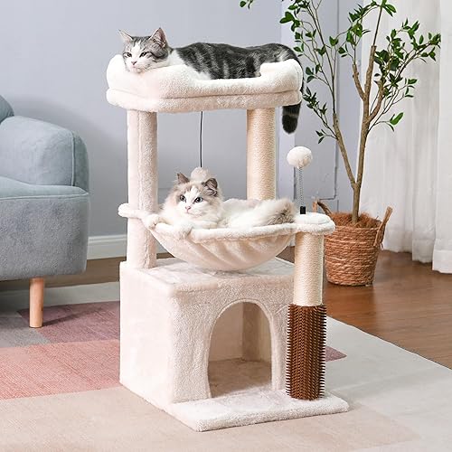 Miniatura 7 de Árbol para gatos pequeños de 32 pulgadas para gatos grandes, torre para gatos adultos con poste rascador, hamaca grande de 15.7 pulgadas y auto