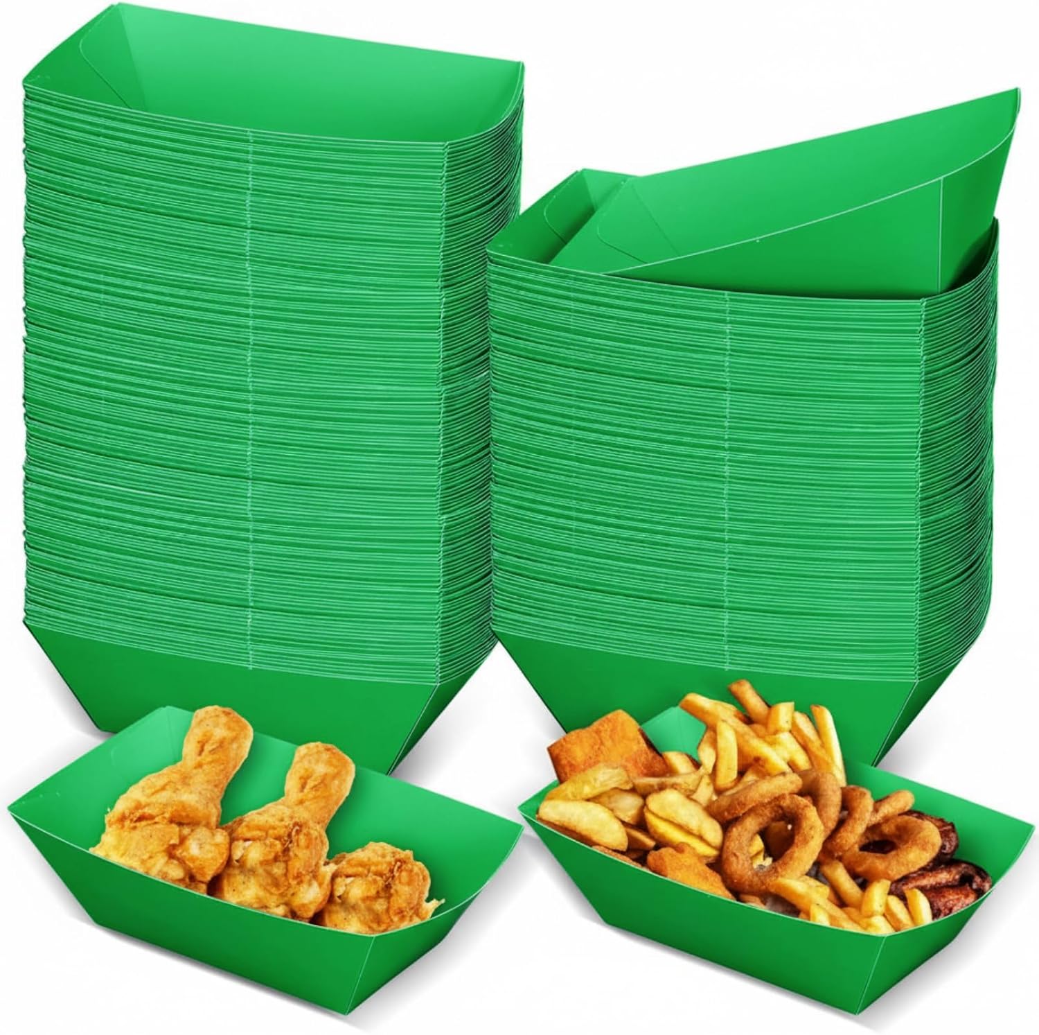 Uiifan 300 Pcs Paper Food Boats Disposable Paper Food Tray Grease Resistant Disposable Serving Tray Cardboard Hot Dog Holder for Burgers Fries Sandwiches Picnic Party (Green)