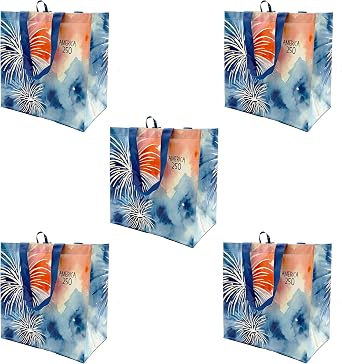Earthwise Reusable Grocery Bags Patriotic Gift Totes, Foldable & WaterResistant Shopping Bags, Durable MultiUse Eco Bags with Semiquincentennial Americas 250th Anniversary Design 5 Pack