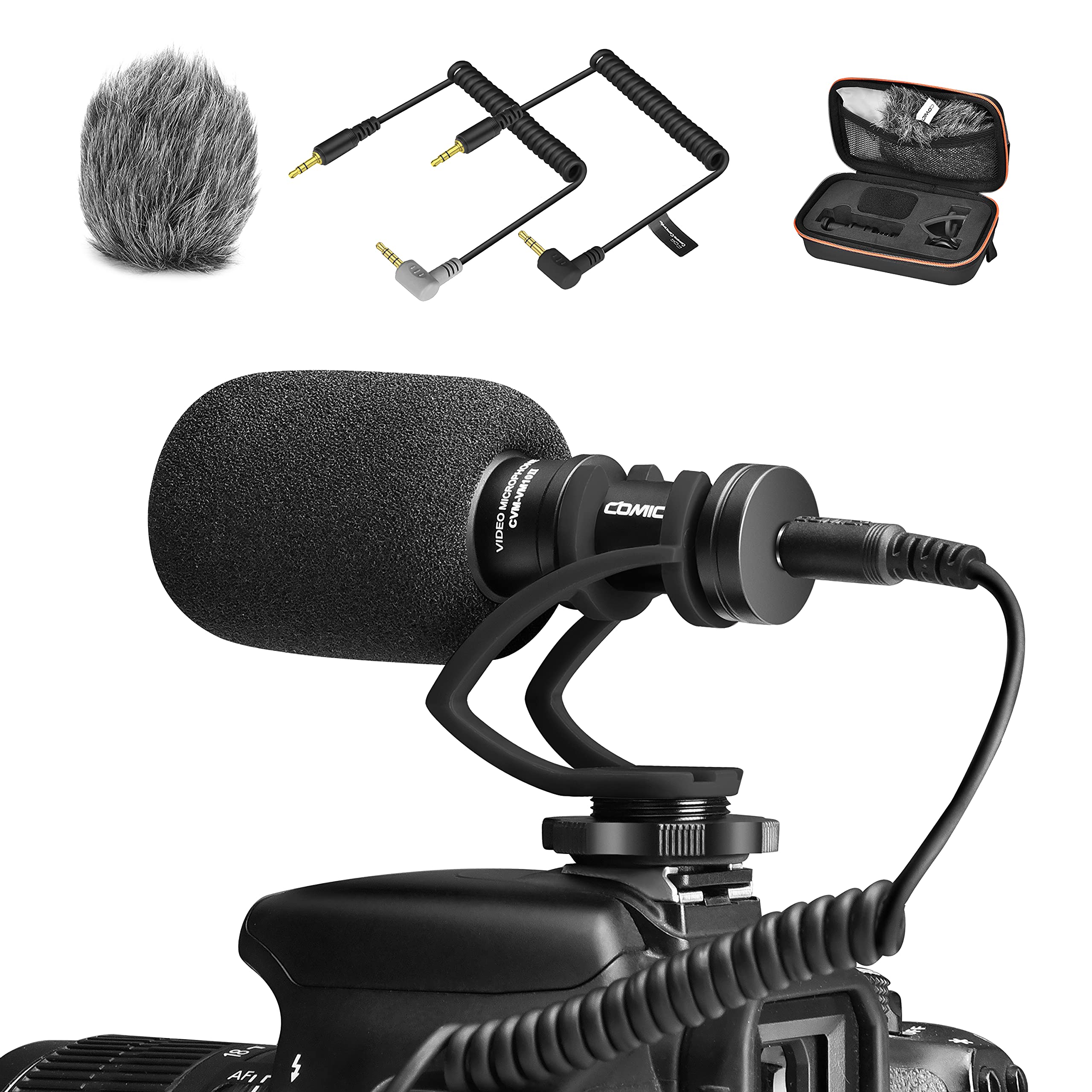 COMICACamera Microphone, CVM-VM10II Video Shotgun Microphone with Shock Mount and Wind Muff, Camcorder Recording Mic for Canon/Nikon/Sony/Panasonic DSLR Camera and Smartphone for YouTube/Vlog(Black)