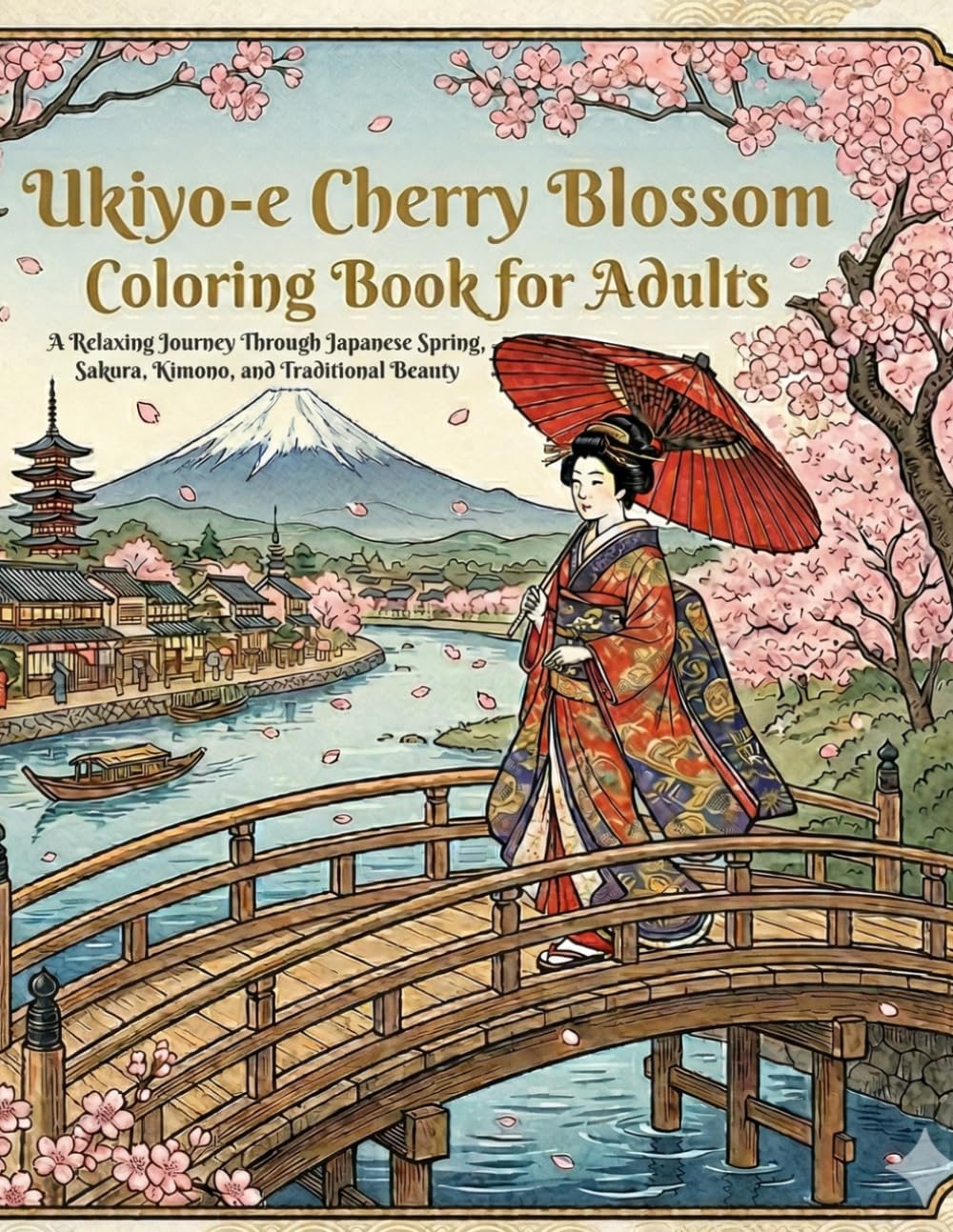 Ukiyo-e Cherry Blossom Coloring Book for Adults: A Relaxing Journey Through Japanese Spring, Sakura, Kimono, and Traditional Beauty