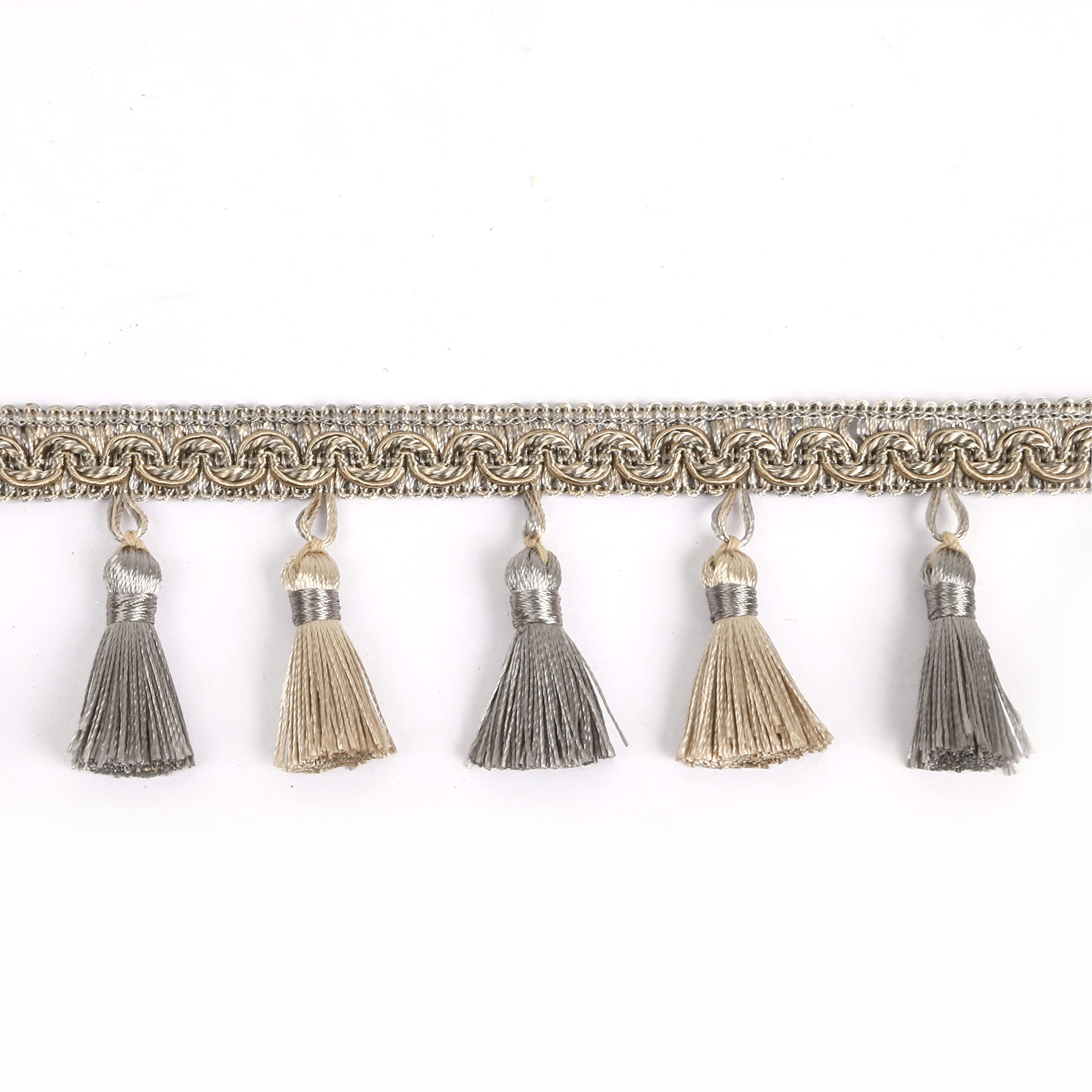 HedongHexi Tassel Fringe Trim 5.25 Yard x 2.56 Inches Luxury Handmade Beaded Tassel Fringing Trimmings for Curtain Sofa Dress Decor DIY Tassel Fabric