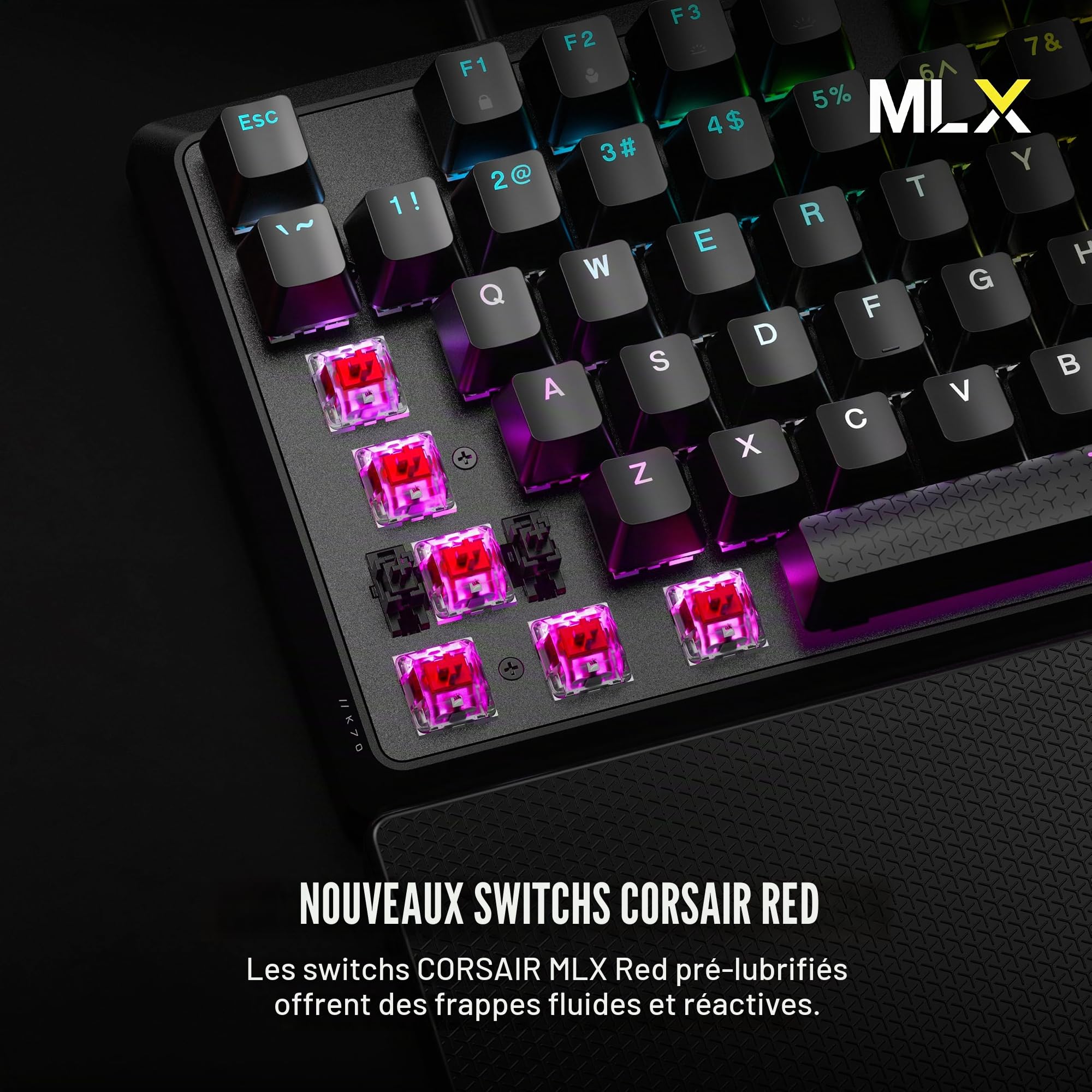 Corsair K70 Core RGB Clavier de Jeu Mécanique Filaire avec Palmrest - Pre-Lubed MLX Red Linear Switch, SOCD, ABS Painted Keys, Sound, Media Control Dial, QWERTY UK -