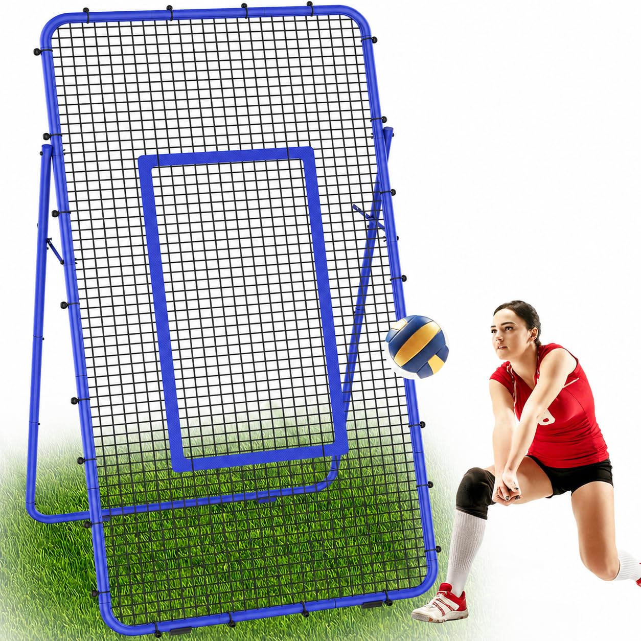 Red de voleibol ajustable para entrenamiento de voleibol con zona de impacto para golpear, servir, pasar, practicar picos, rebote para béisbol, lacrosse, tenis, fútbol, 2,2 x 1,2 m, color azul