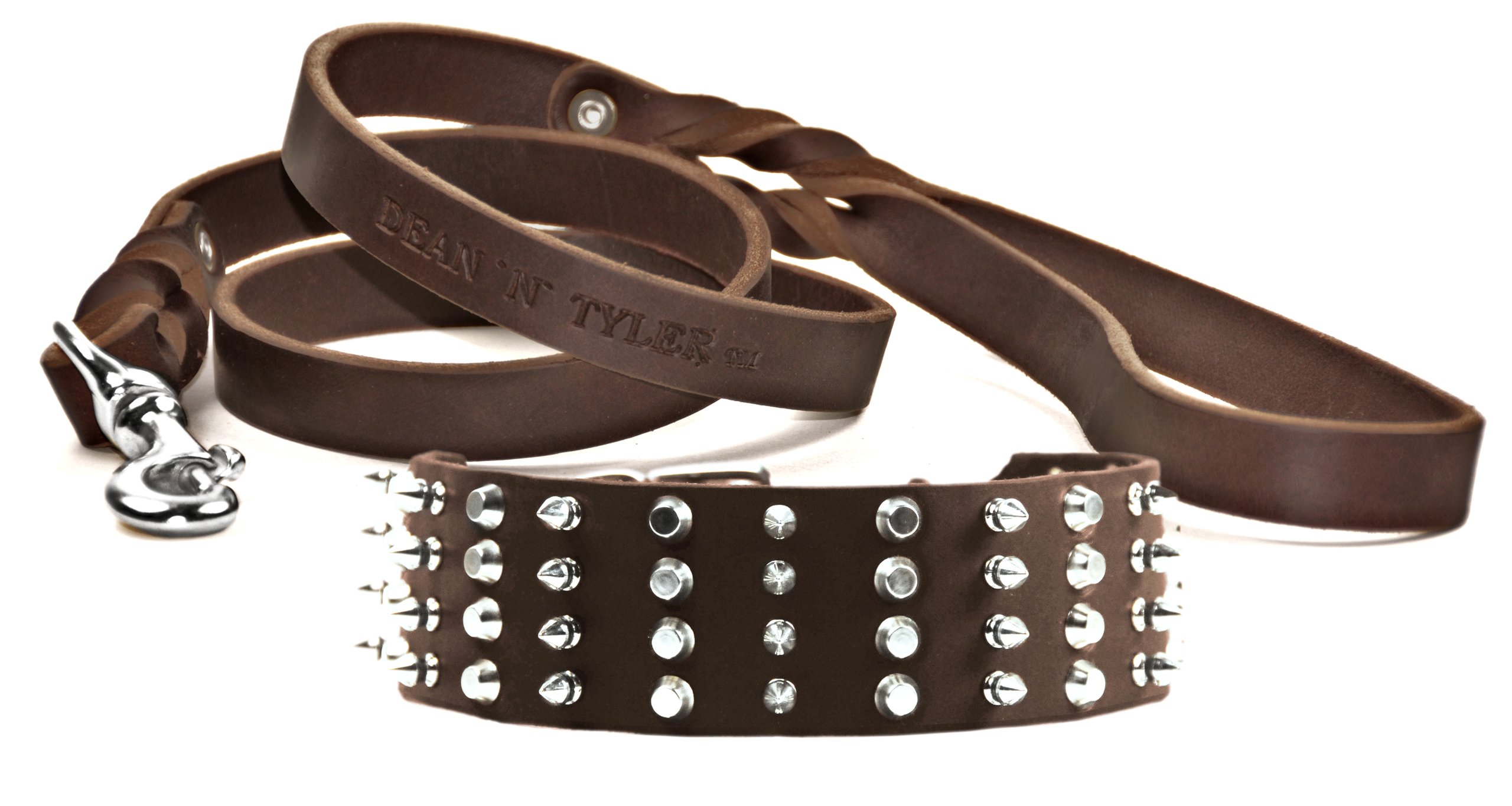Collier 96,5 cm cuir marron Dean et Tyler avec laisse assortie en acier pour grand chien