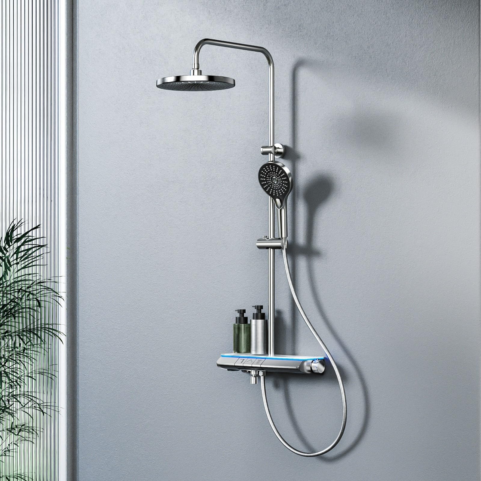 EMKE Duschsystem Mit Thermostat - Regendusche 36x24cm + Handbrause Anthrazit