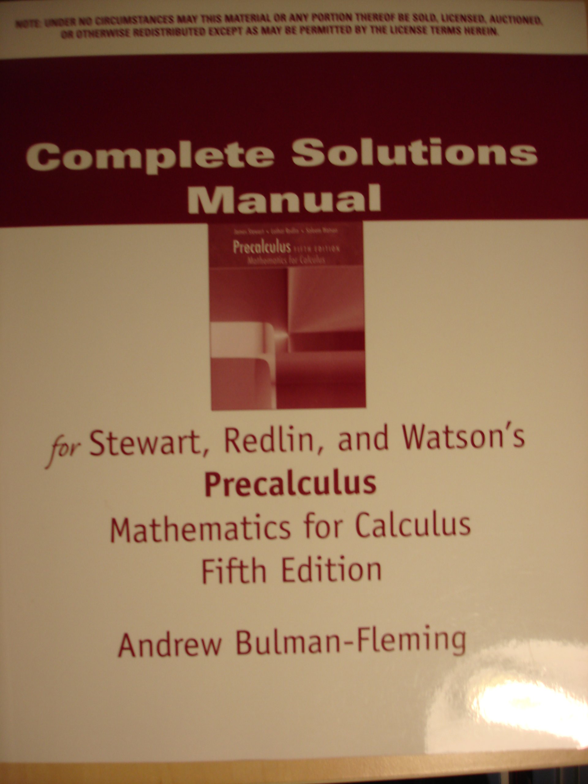 Complete Solutions Manual for Stewart, Redlin, and Watson's Precalculus Mathematics for Calculus, 5th Edition