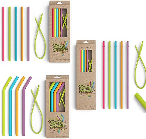 Paquete de 3 popotes curvados de 9 pulgadas de ancho + tamaño estándar de 8.25 pulgadas + popotes de vaso de 10.5 pulgadas con tapón, paquete